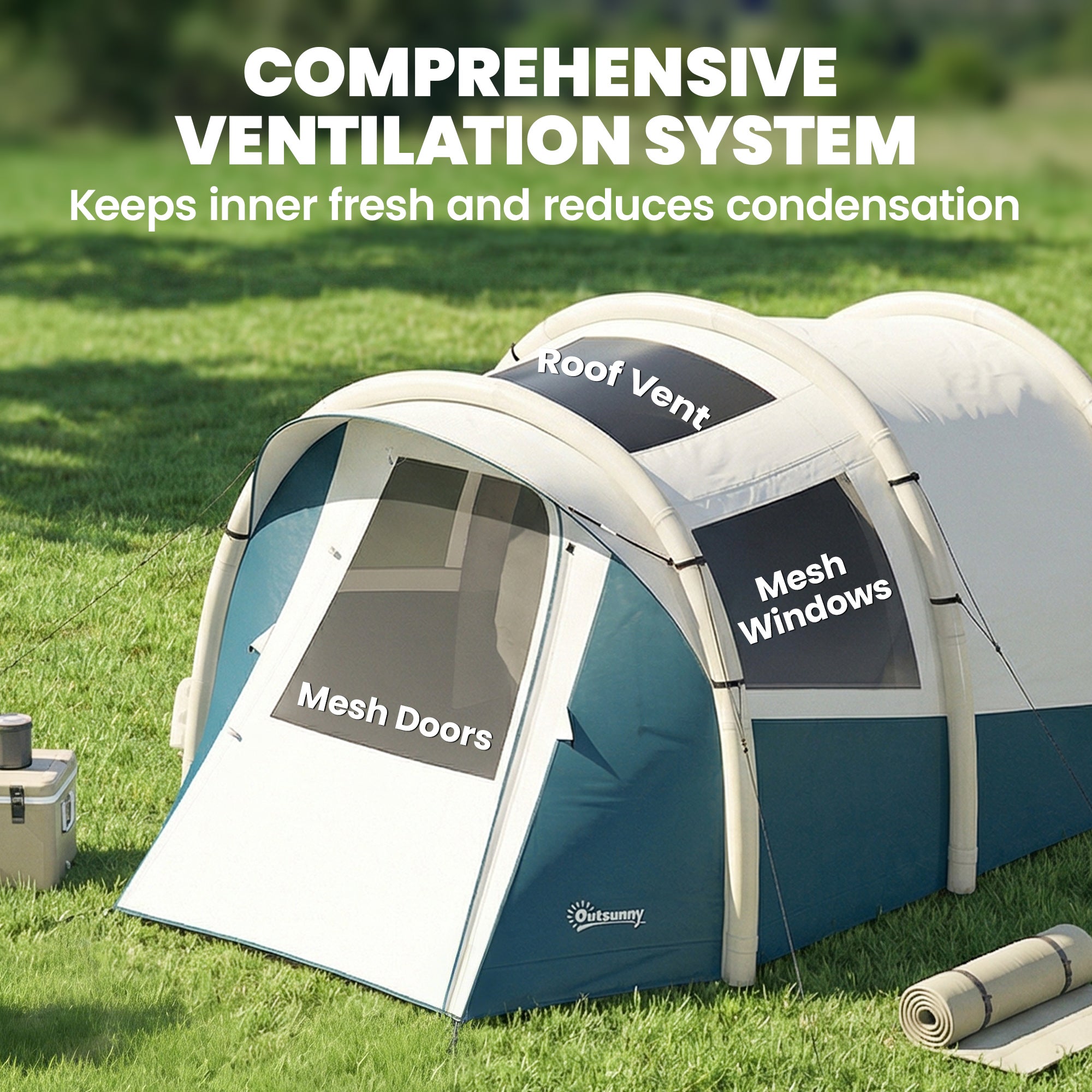 Inflatable Camping Tent w/ Air Pump, Easy Setup 2-3 Person Blow Up Tent, Green