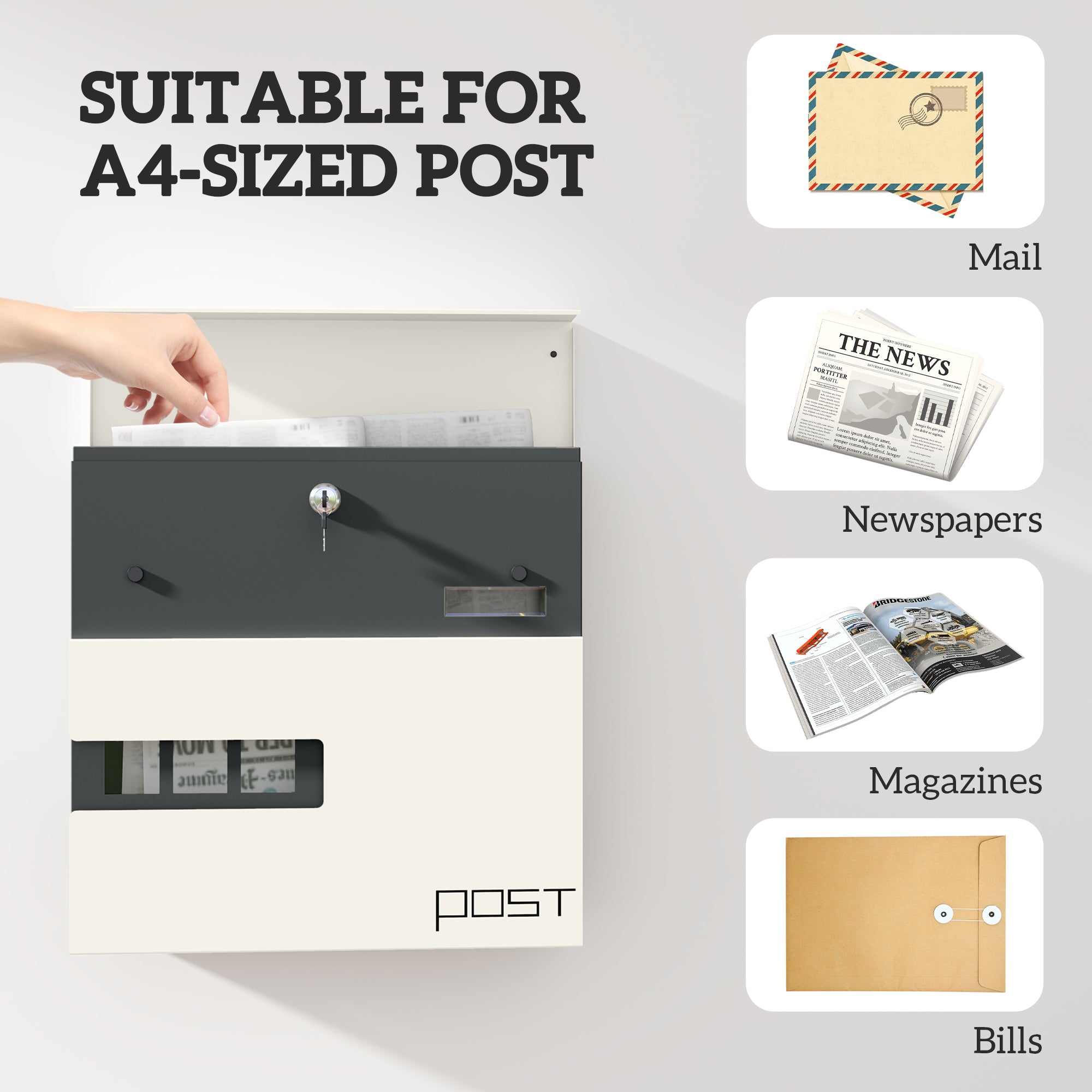 Locking Galvanised Steel Letterbox - White/Black