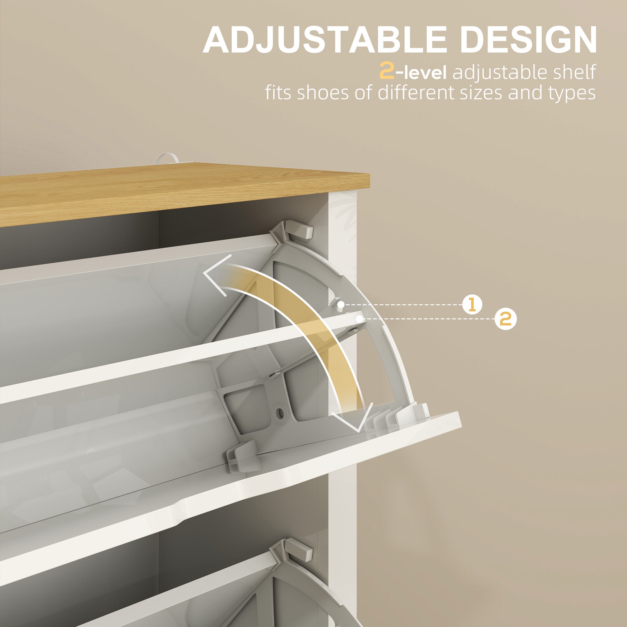 Slim Shoe Cabinet, Narrow Shoe Cupboard with 3 Flip Drawers, Adjustable Shelves for 18 Pairs of Shoes, High Gloss White