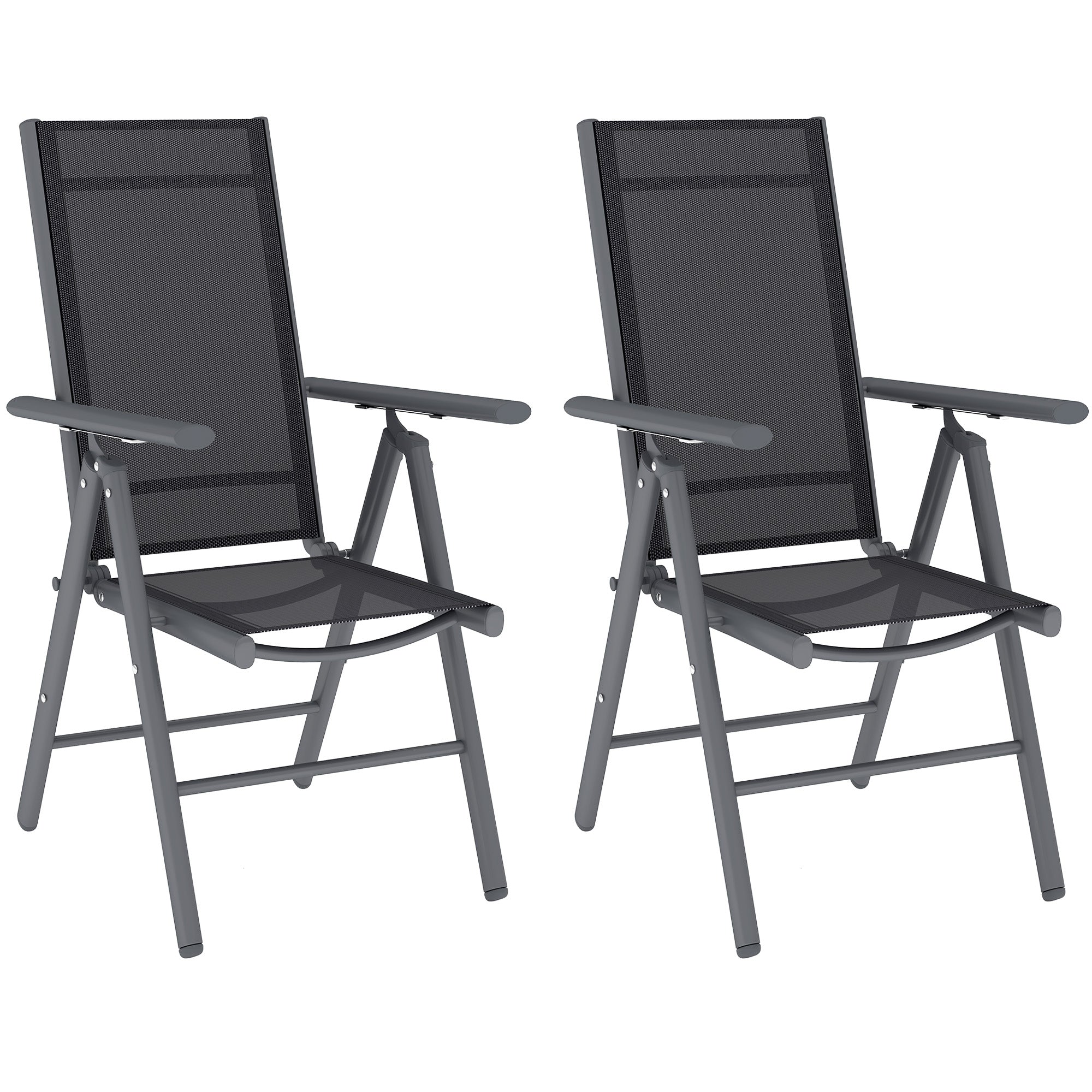Set of 2 Folding Aluminium Camping Chairs with Breathable Mesh - Dark Grey
