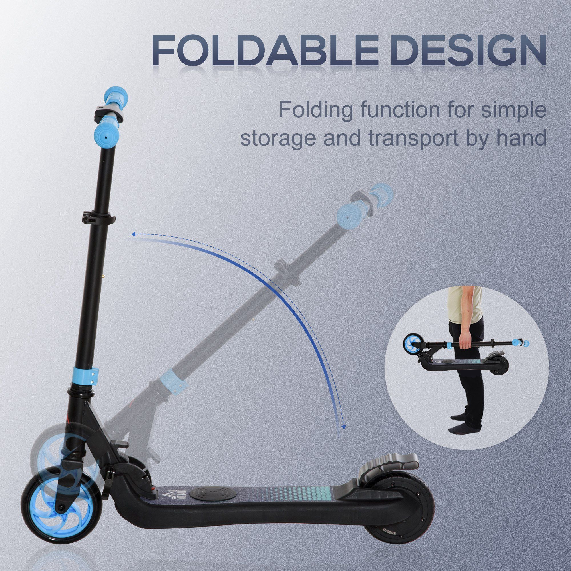 Folding Electric Scooter with Brake, for Ages 6+ Years, 8km/h Maximum Speed, Blue