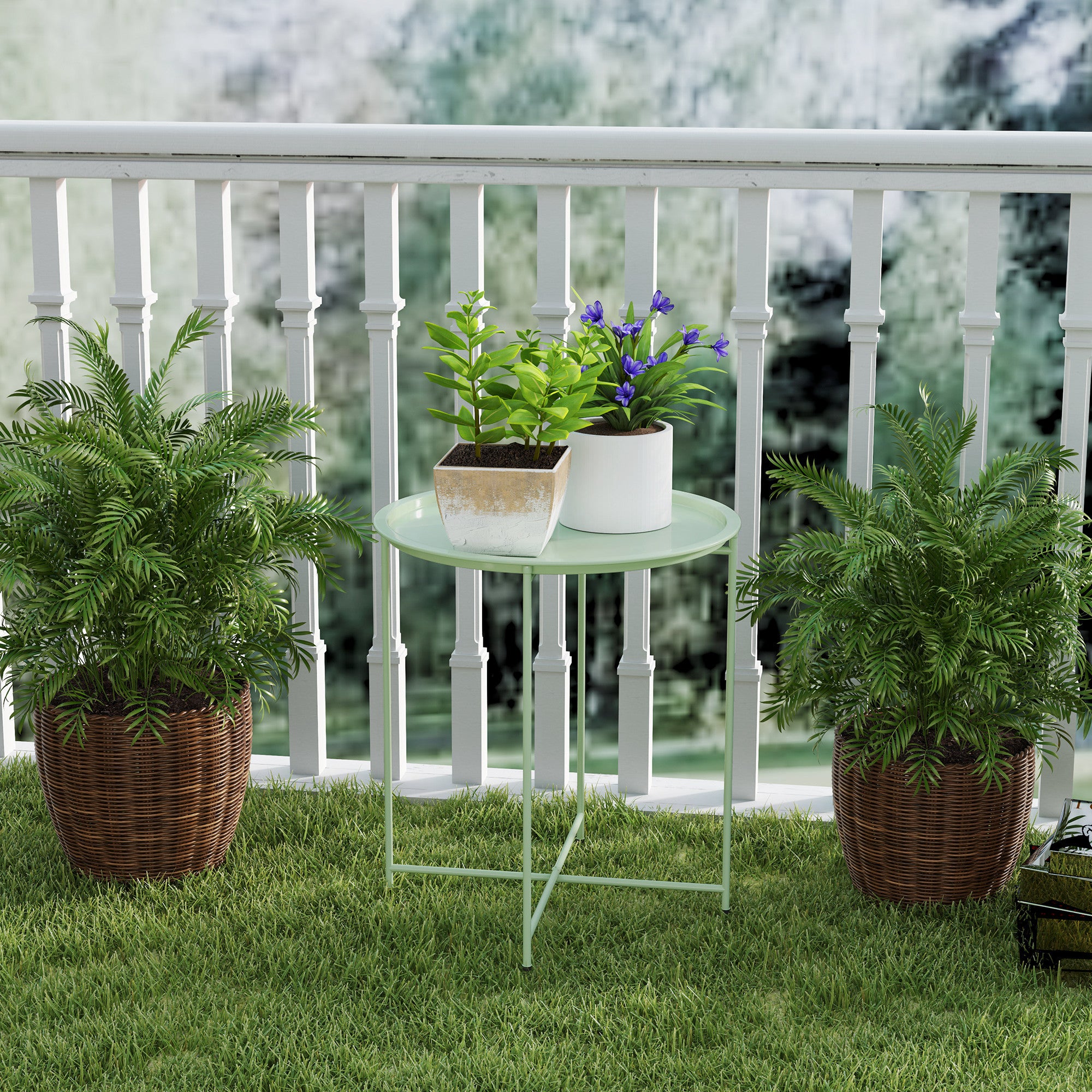 Steel Removable Tray Top Garden Table with Foldable Legs - Green