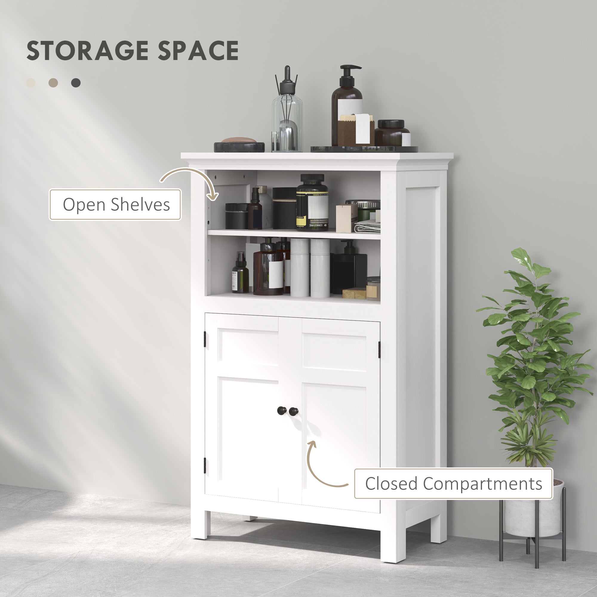 Modern Multi-Storage Bathroom Cabinet with Shelves and Cupboard - White