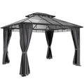 3 x 3.6 m Outdoor Hardtop Gazebo Canopy with 2-Tier Roof, Permanent Pavilion Garden Metal Gazebo with Sides, Dark Grey