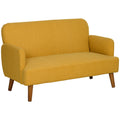 Velvet Feel Fabric 2 Seater Sofa, Small Sofa Loveseat with 21cm Thick Padding and Wood Legs, Yellow