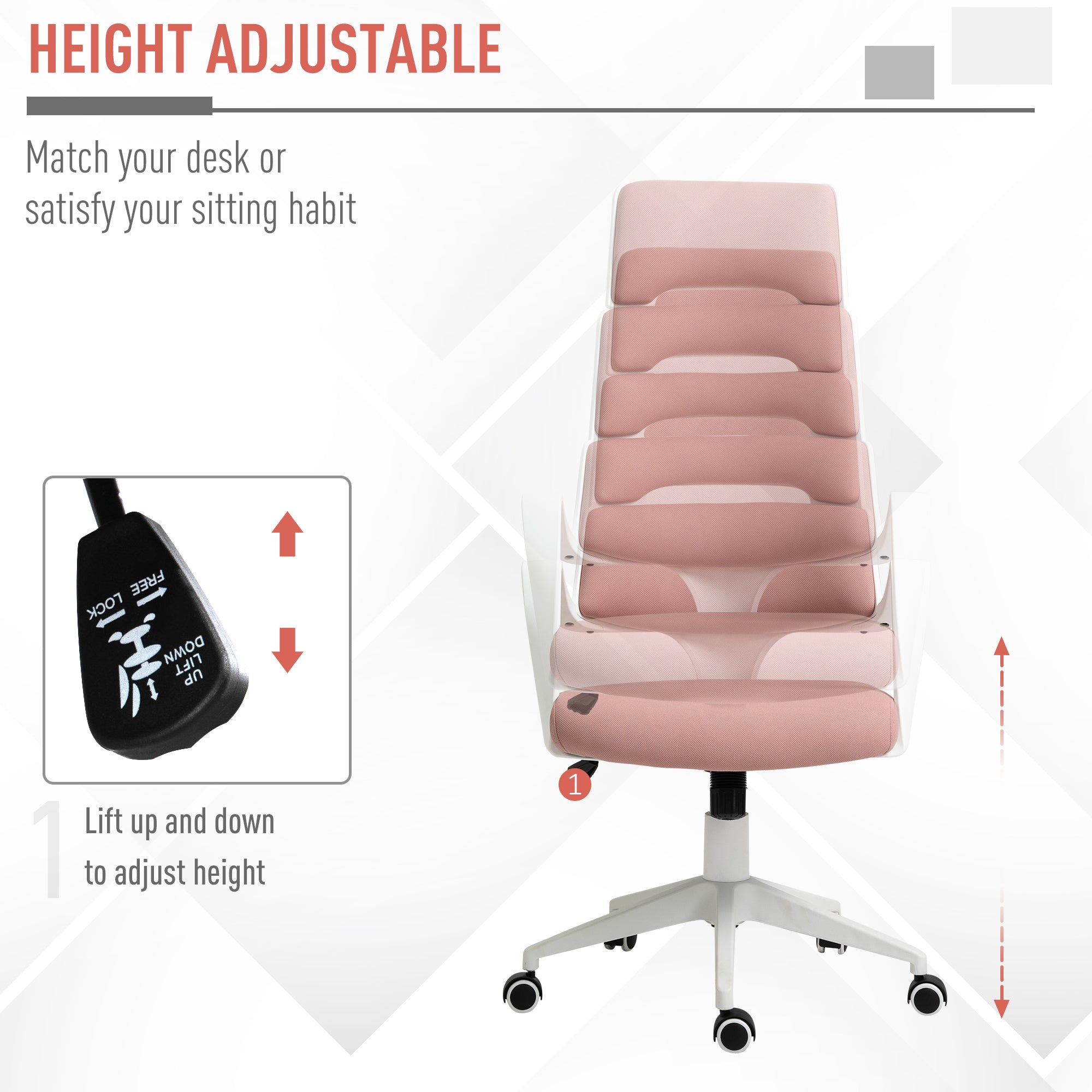 Plastic Ergonomic High Back Office Chair Pink