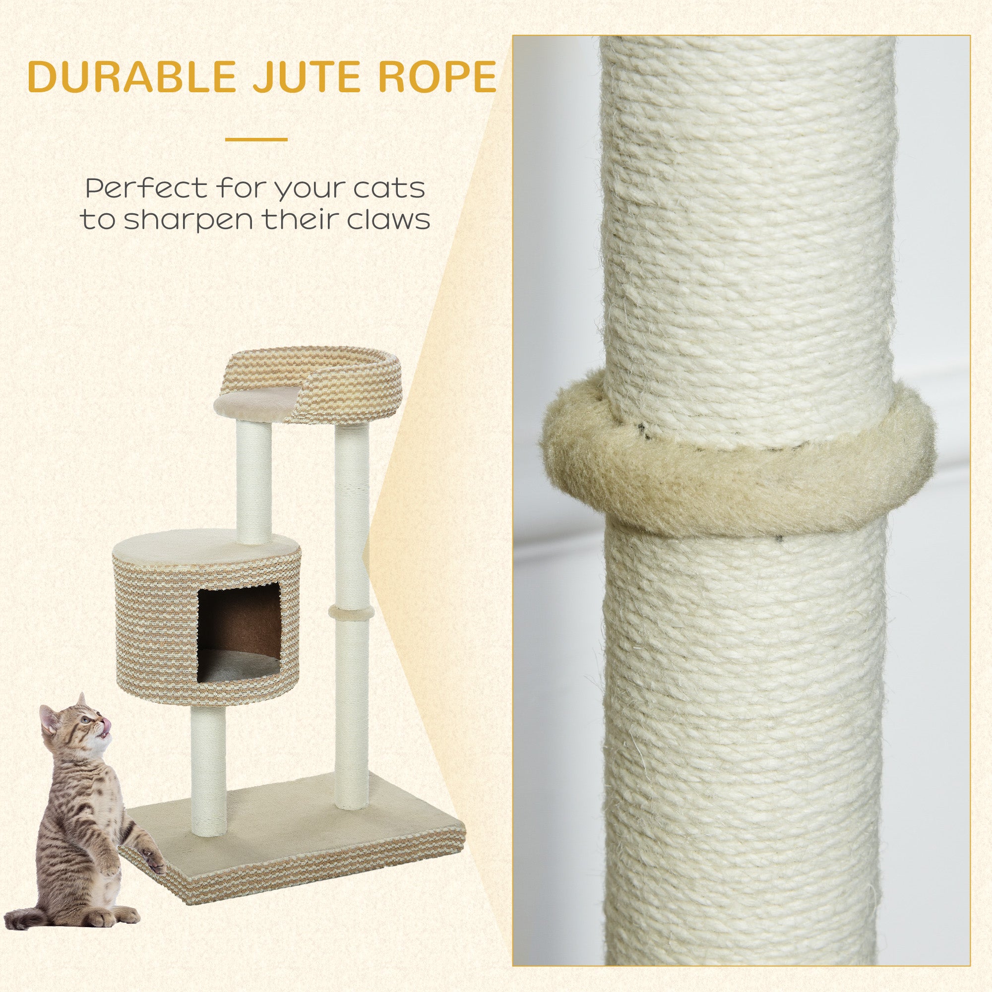 96cm Cat Tree, Cat Condo Tree Tower for Indoor Cats, Cat Activity Centre with Scratching Posts, Plus Perch - Beige