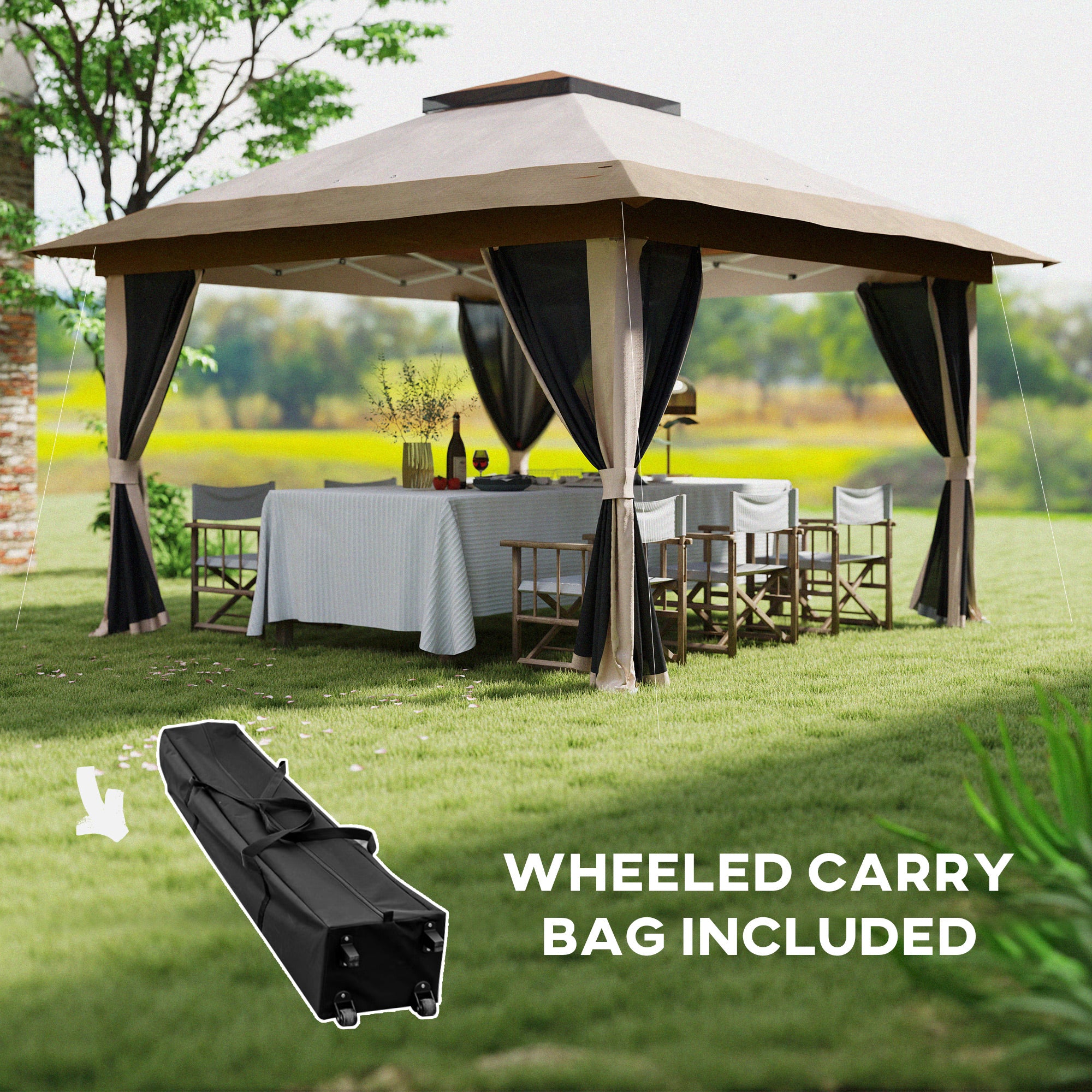 3.6 x 3.6m Pop-Up Gazebo with Accessories - Beige