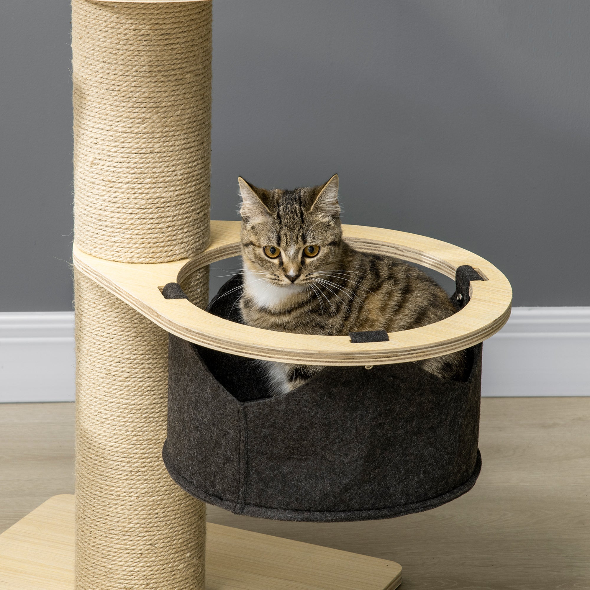 Cat Tree, with Hammock, Bed, Jute Scratching Post - Natural Finish