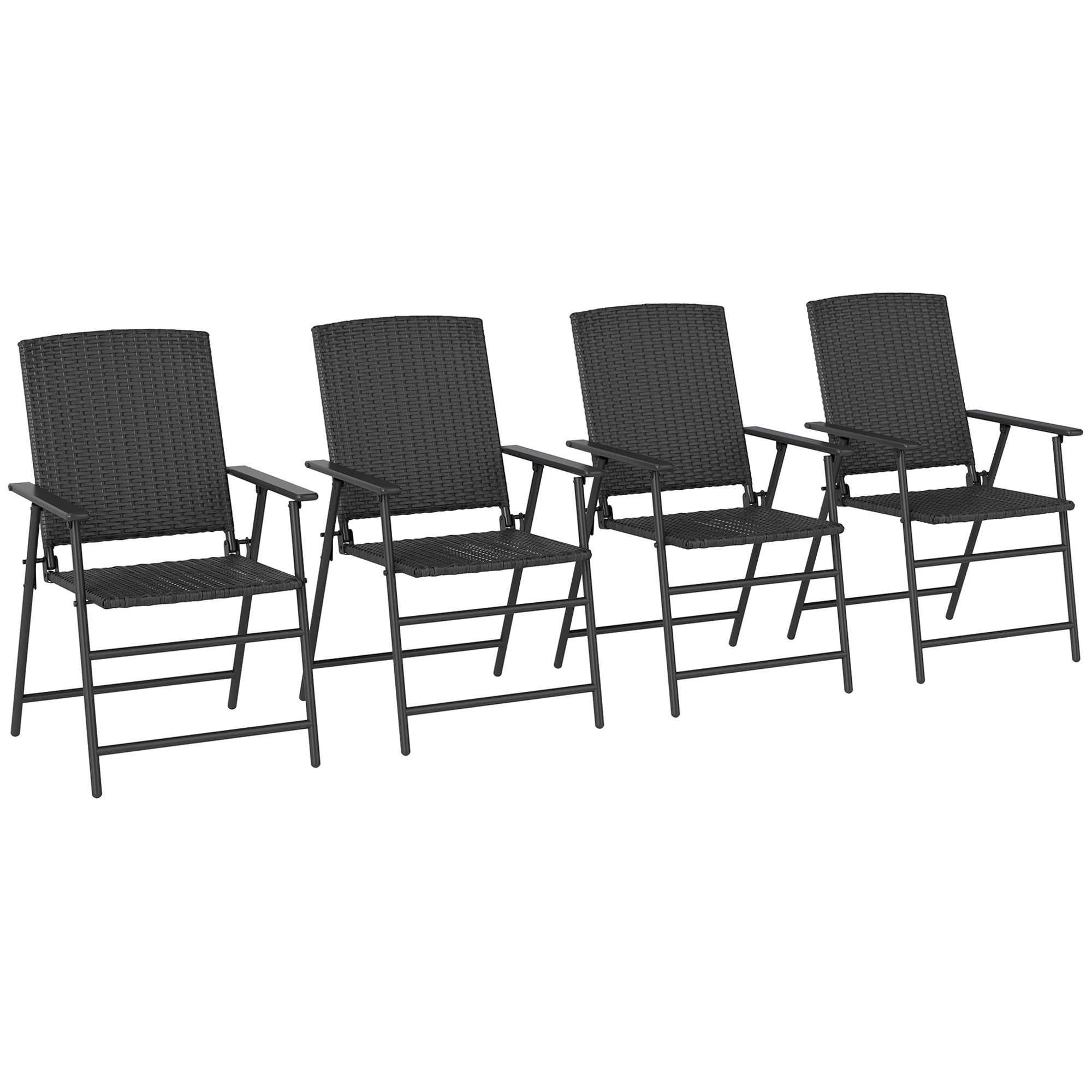 Set of Four Folding Rattan Seat Chairs - Black