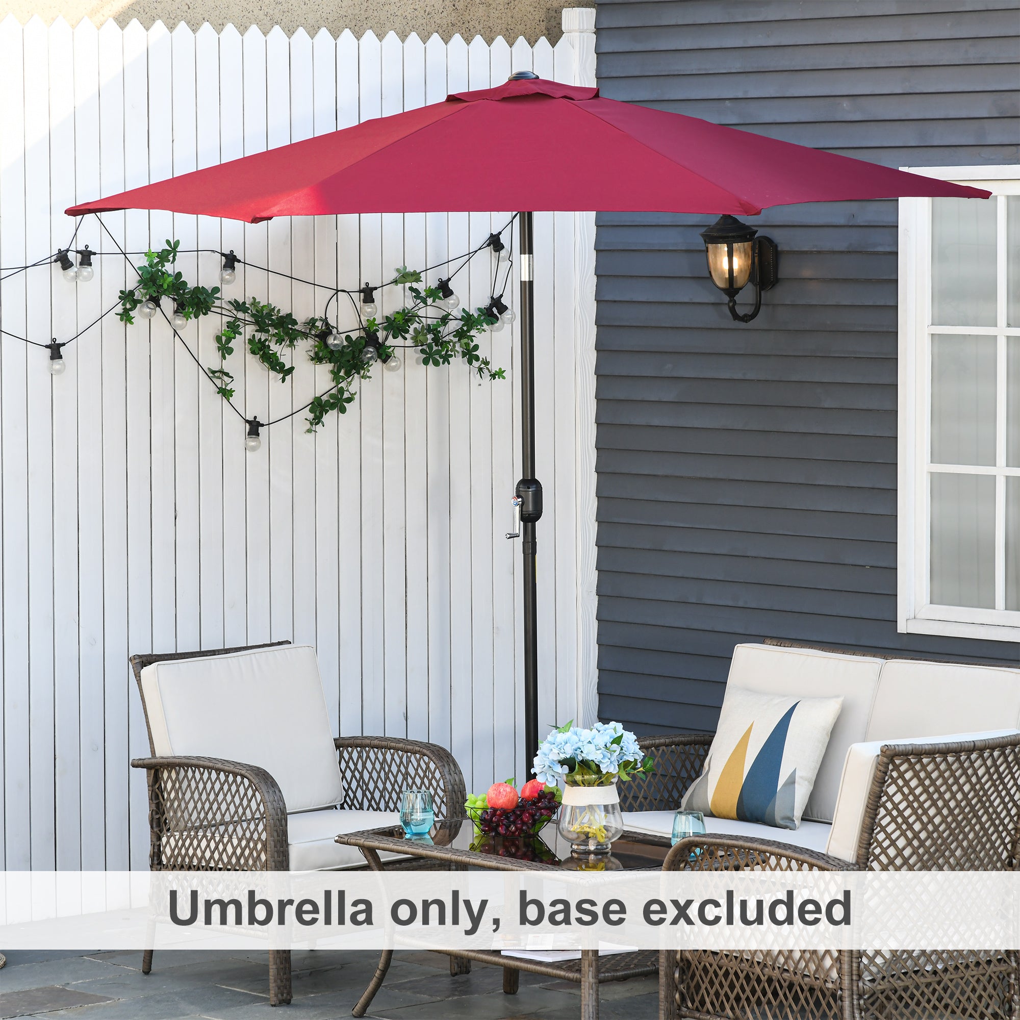 2.7M Garden Parasol Umbrella with Tilt and Crank, Outdoor Sun Parasol Sunshade Shelter with Aluminium Frame, Wine Red