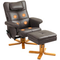 Massage Recliner Chair with Storage Ottoman - Brown Faux Leather