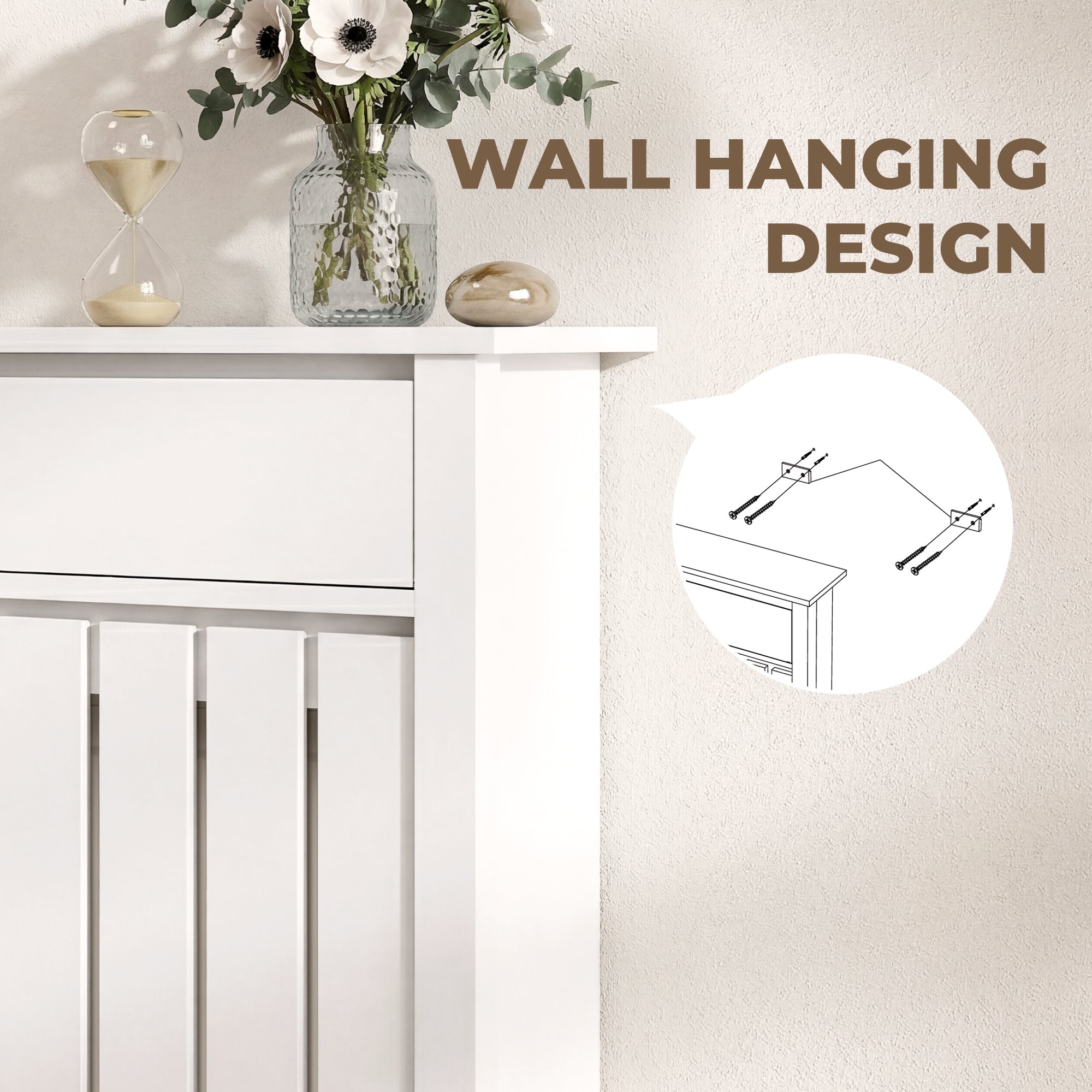 93 x 88.5cm Rustic-Look Radiator Cover - White