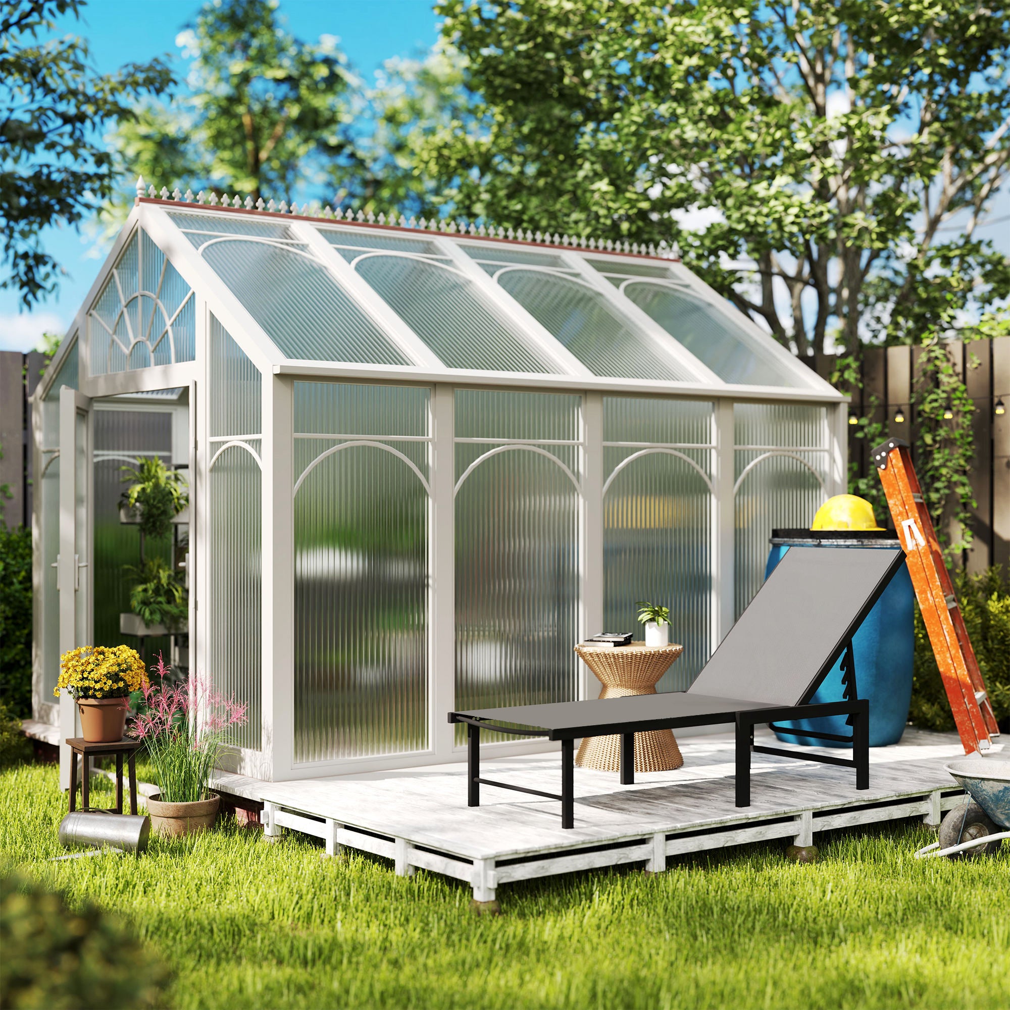 Sun Lounger for Garden, 5-Level Adjustable Reclining Sun Lounger Chair, Flat Garden Lounger Sunbed with Texteline Seat, Steel Frame for Patio, Beach, Grey