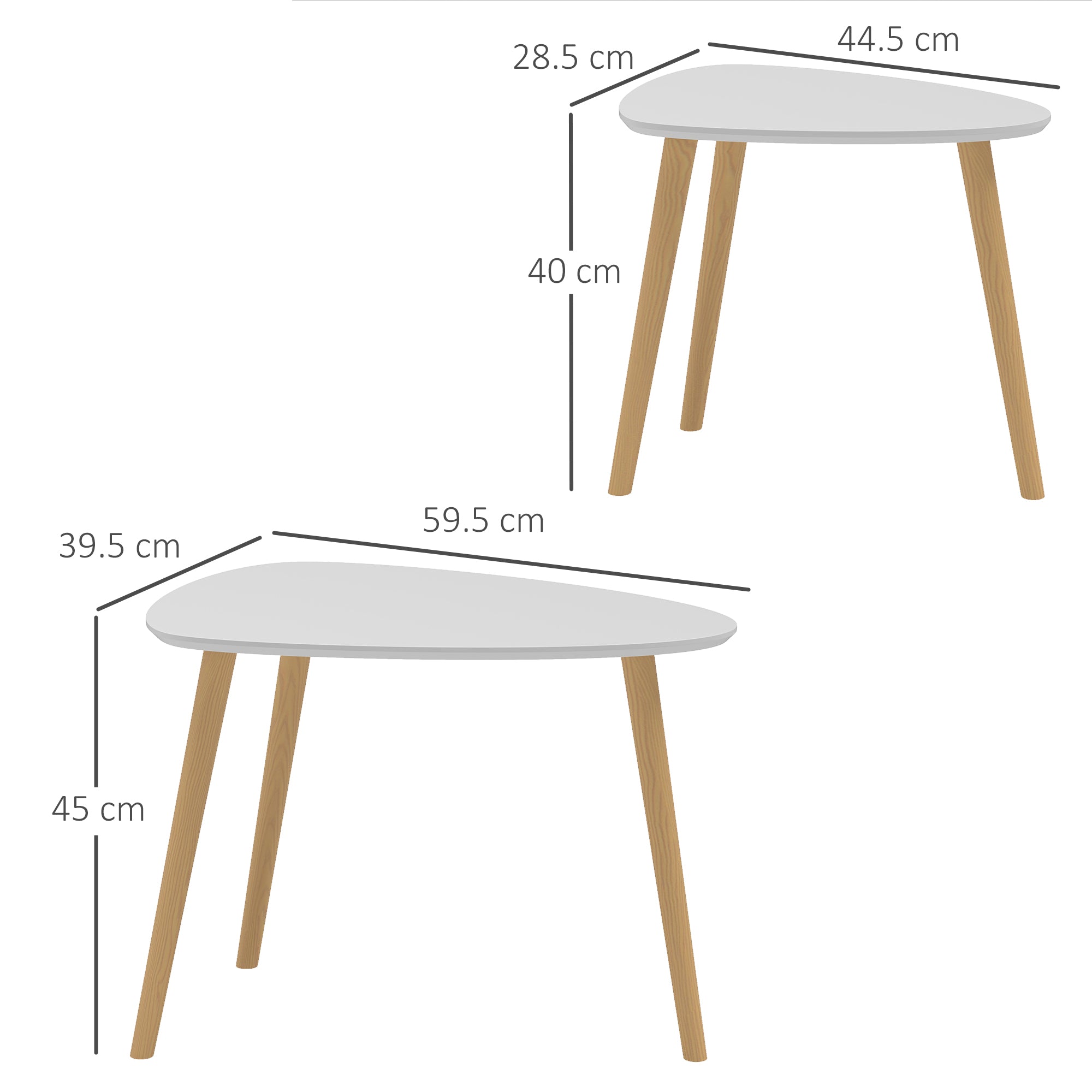 Nesting Coffee Table Set of 2 with Solid Wood Legs - Light Grey