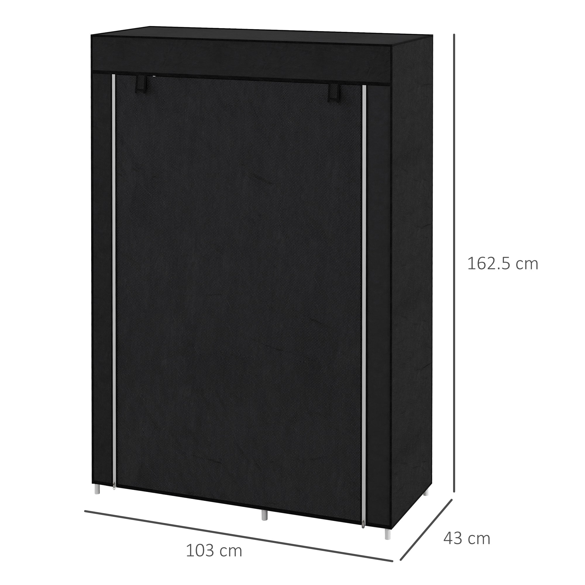 Fabric Wardrobe, Portable Wardrobe with 6 Shelves, 1 Hanging Rail, Foldable Closets, 103 x 43 x 162.5 cm, Black