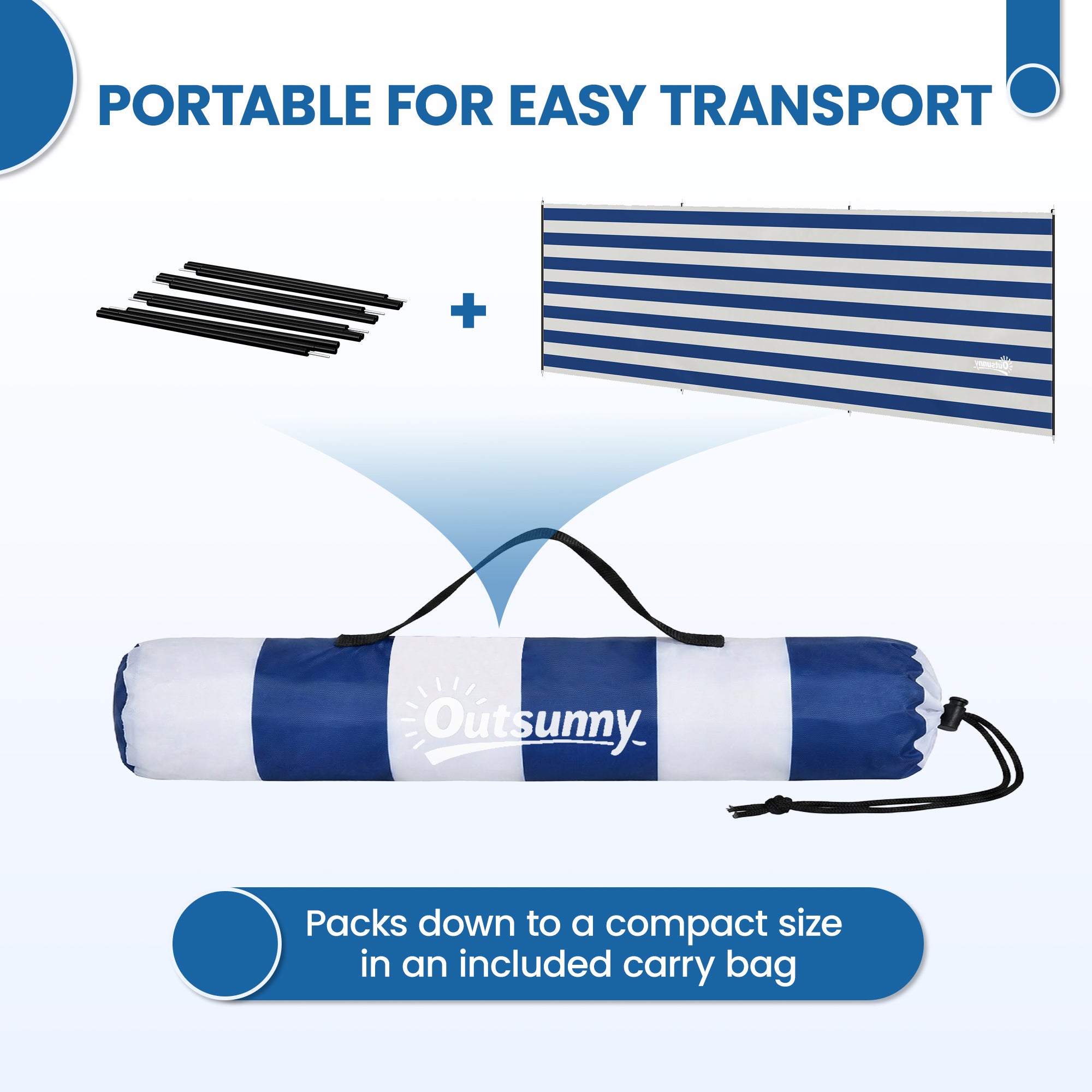 4 Pole Camping Windbreaks, Beach Wind Shield Shelter with Carry Bag and Steel Poles, 540cm x 150cm, Dark Blue