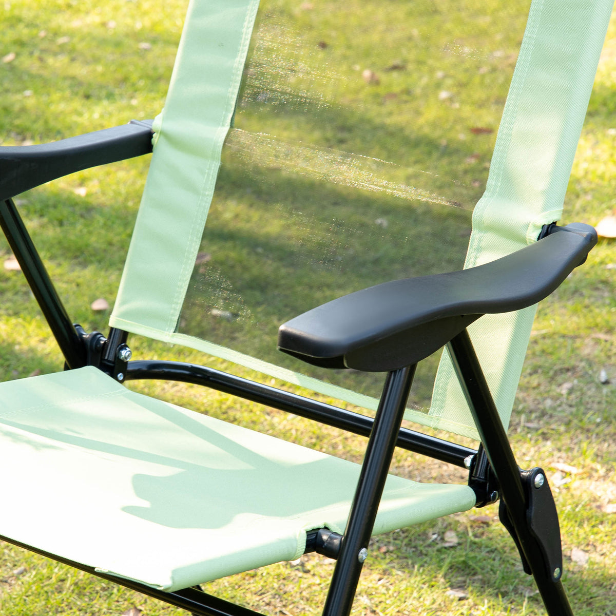 Folding Garden Chairs Set of 2, 5-Position Recliner Camping Chair with High Back, All Weather Texteline Seat, Portable Outdoor Dining Chairs with Headrests for Patio, Picnic, Green