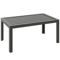 Outdoor Side Table, Rectangular Patio Coffee Side Table with Steel Frame and Slat Tabletop for Garden, Balcony, Grey