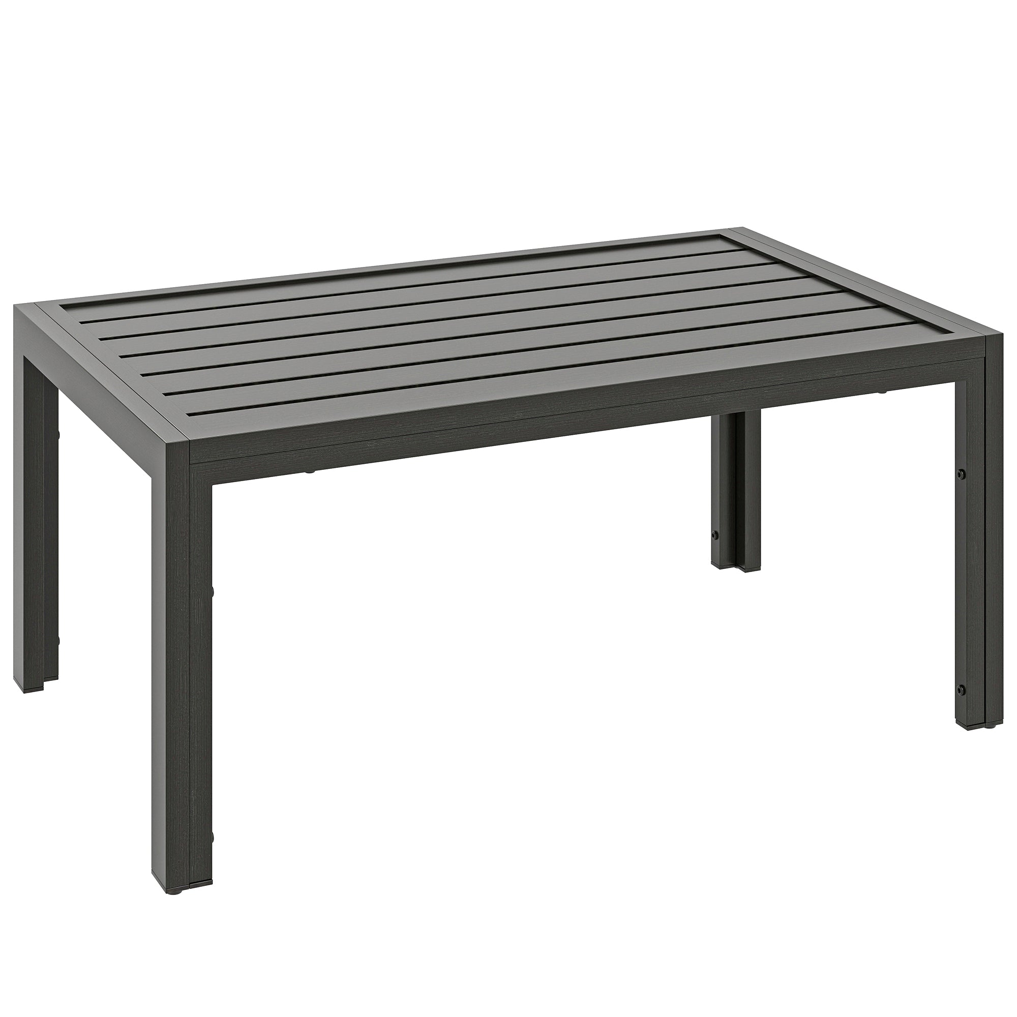 Outdoor Side Table, Rectangular Patio Coffee Side Table with Steel Frame and Slat Tabletop for Garden, Balcony, Grey