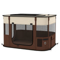 Foldable Portable Dog Pen with Ground Stakes and Storage Bag for Indoor Outdoor Use - Brown