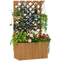 Freestanding Wooden Raised Planter with Trellis and Liner - Natural