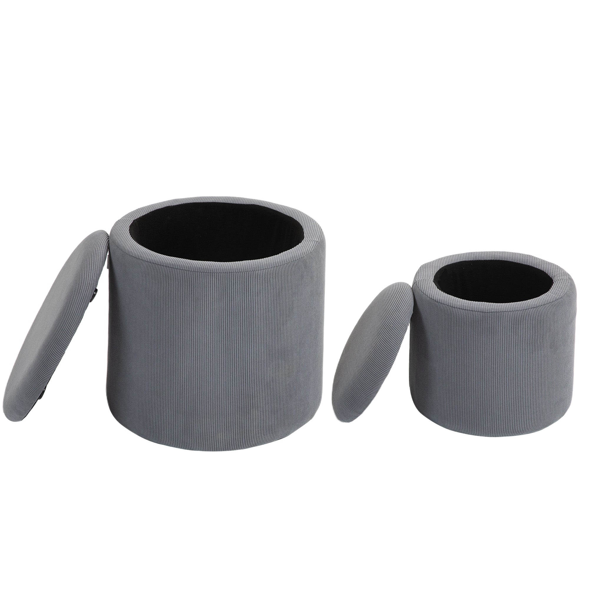 Modern Storage Ottoman Set with Removable Lids - Light Grey