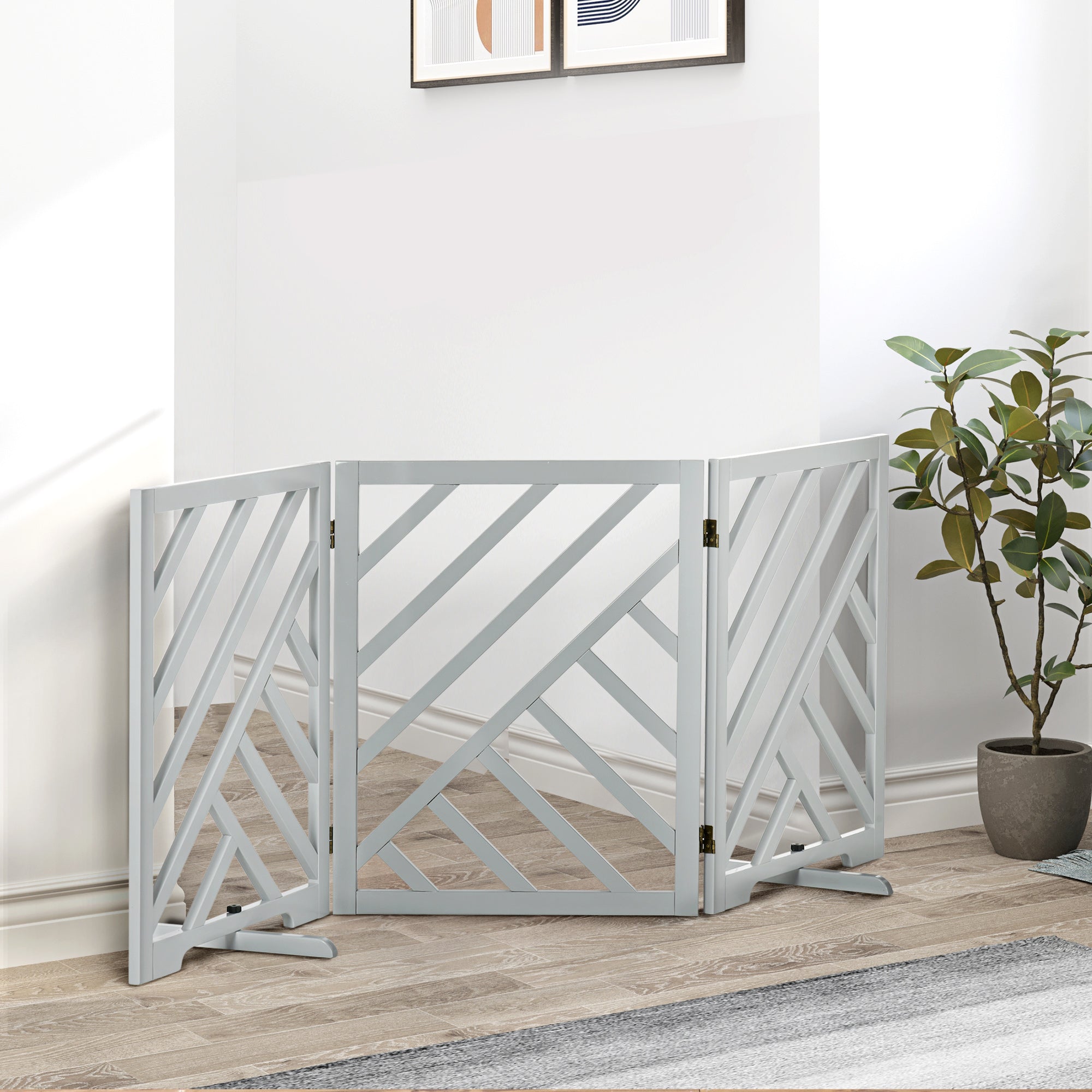 Foldable Wooden Pet Gate, with Three Panels - Grey