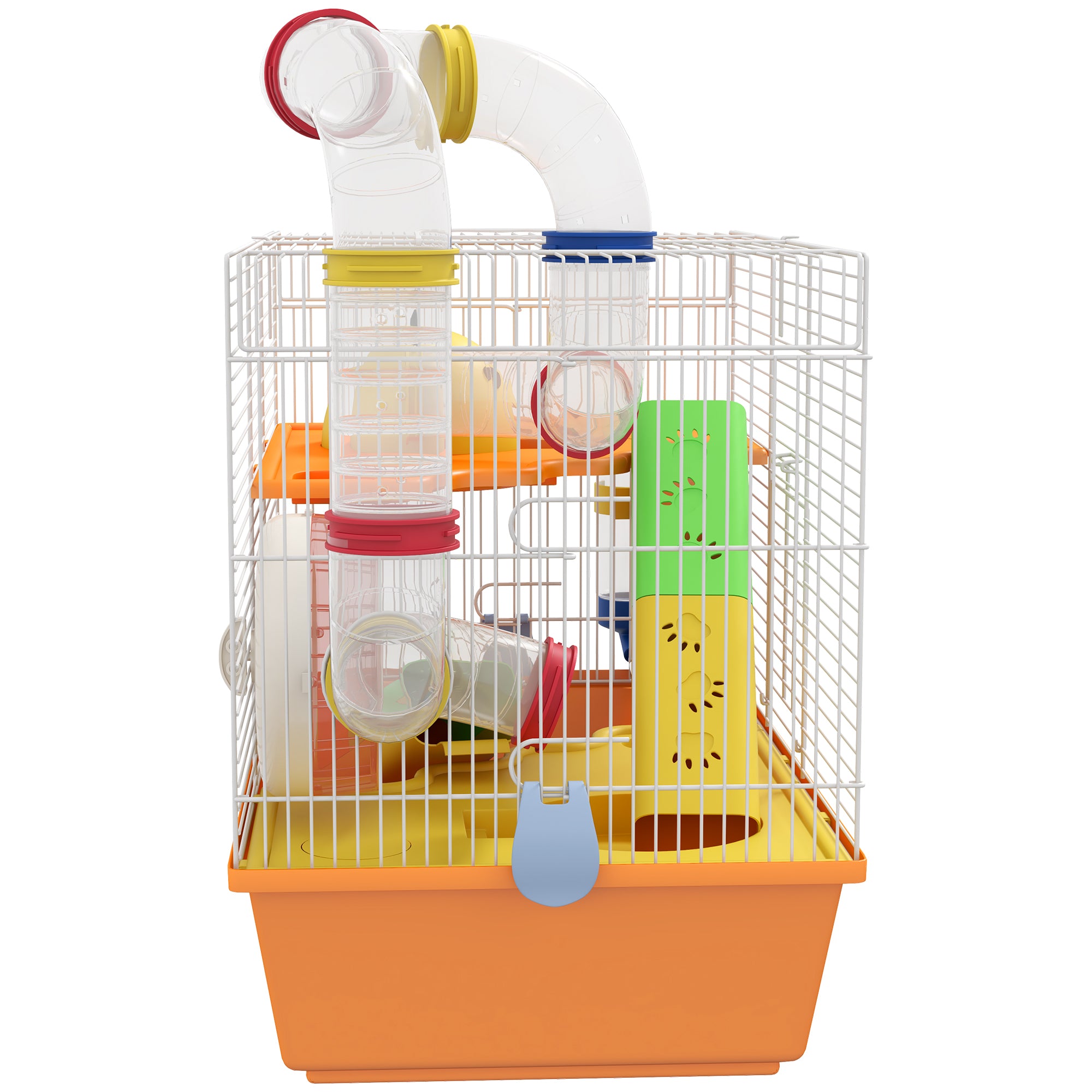 3 Tiers Gerbil Cage, Hamster Cage with Tubes, Exercise Wheel, Ladder, Top Handle, 45 x 28 x 37cm - Orange