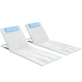 Set of 2 Foldable Garden Beach Chair Mat, Lightweight Outdoor Sun Lounger Seats with Adjustable Back, Metal Frame, PE Fabric Head Pillow and Carry Bag, Cream White