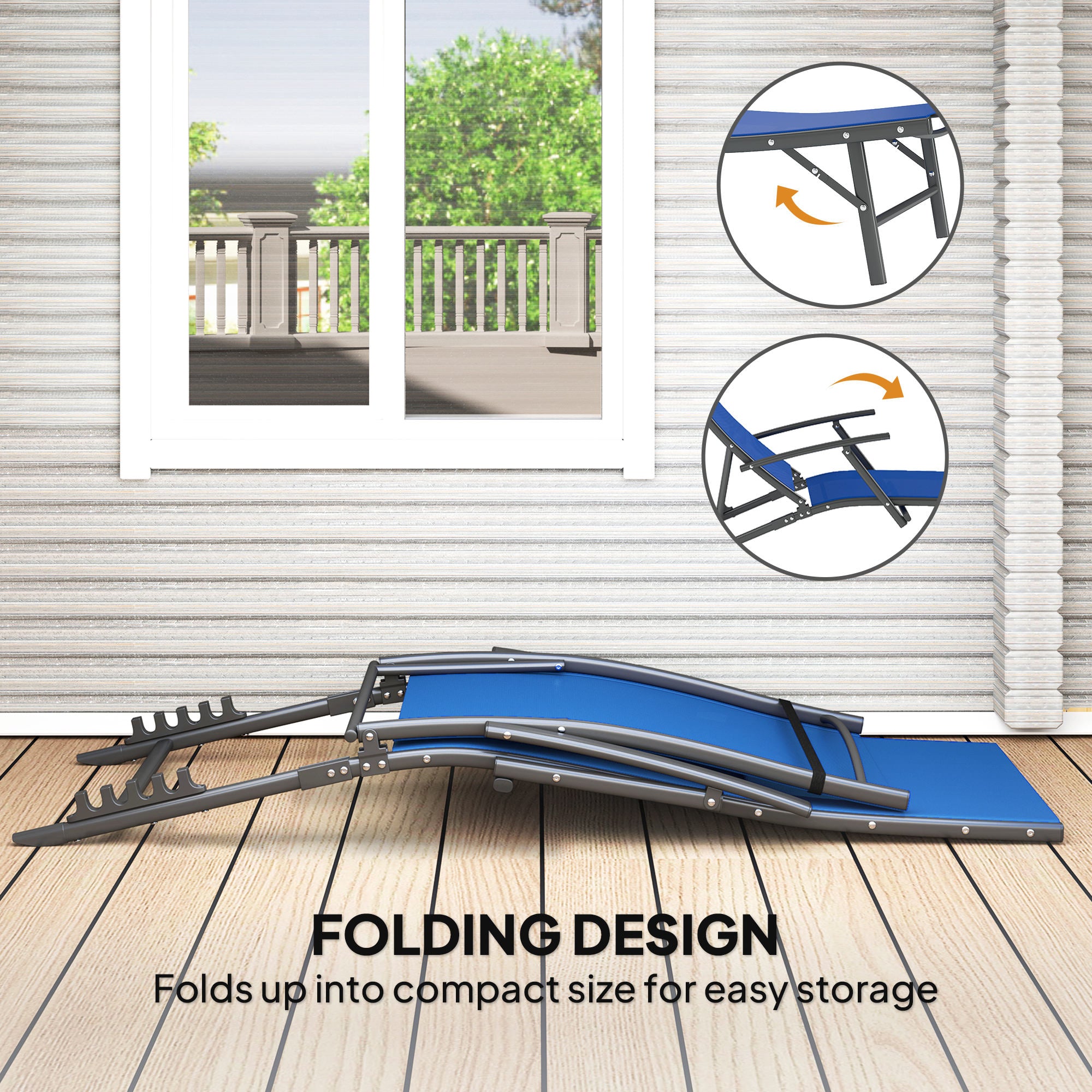 Set of 2 Adjustable Back Sun Loungers with Quick-Dry Mesh - Blue