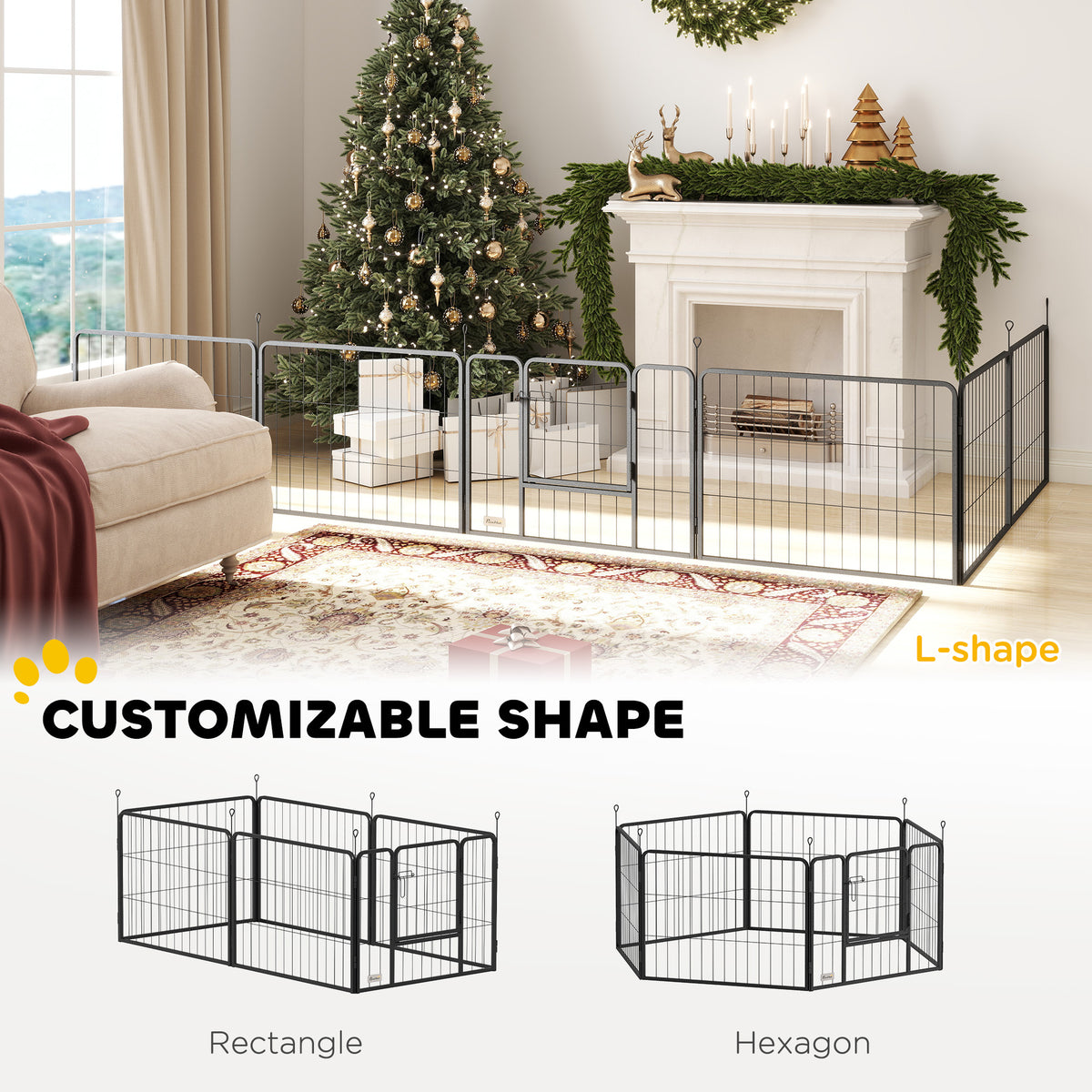 6 Panel Portable Detachable Dog Playpen with Door 60cm High for Small Dogs - Black