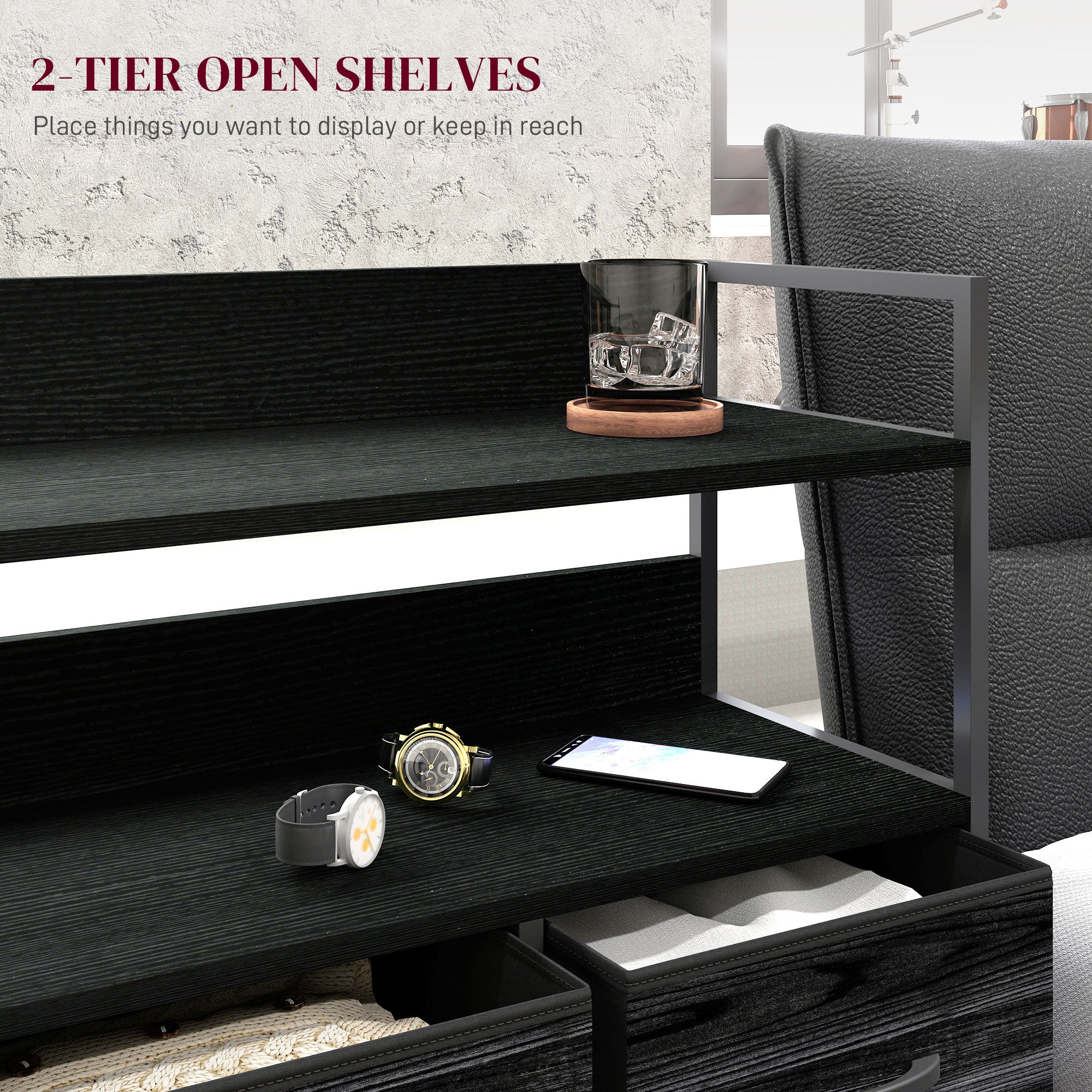 Rustic Chest of Five Fabric Drawers - Black