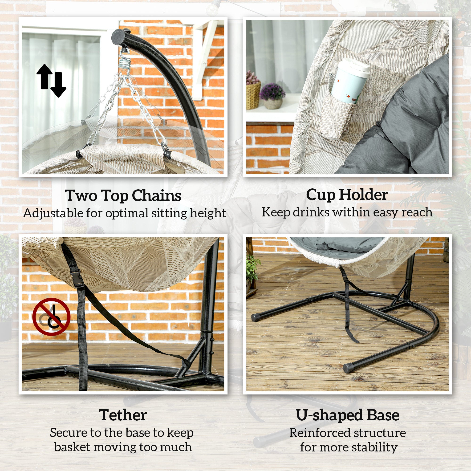 Hanging Egg Chair with Stand and Thick Cushion Grey