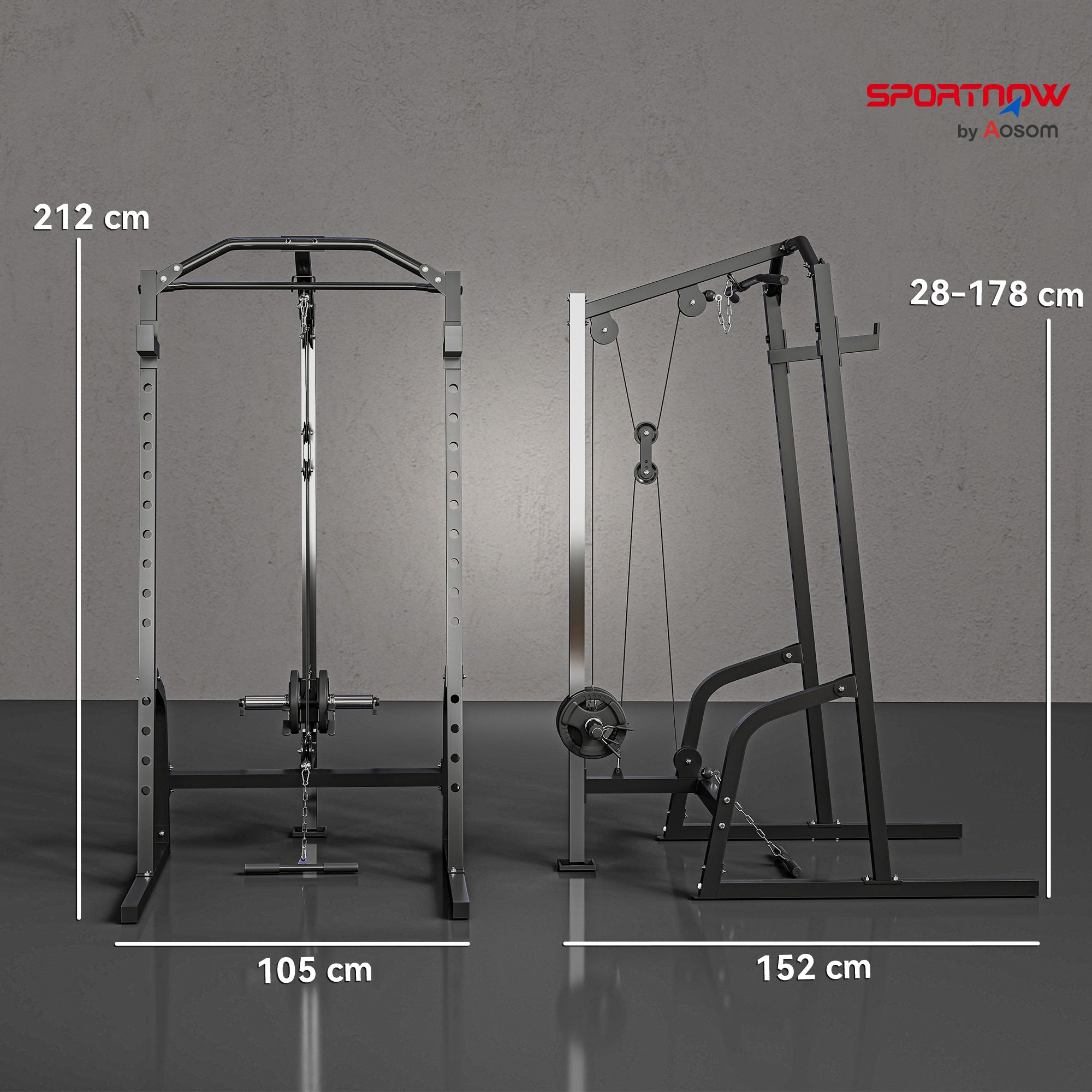 Power Cage Power Rack with 15-Level Squat Rack, Cable Pulley System, Lat Pulldown & Pull Up Bar
