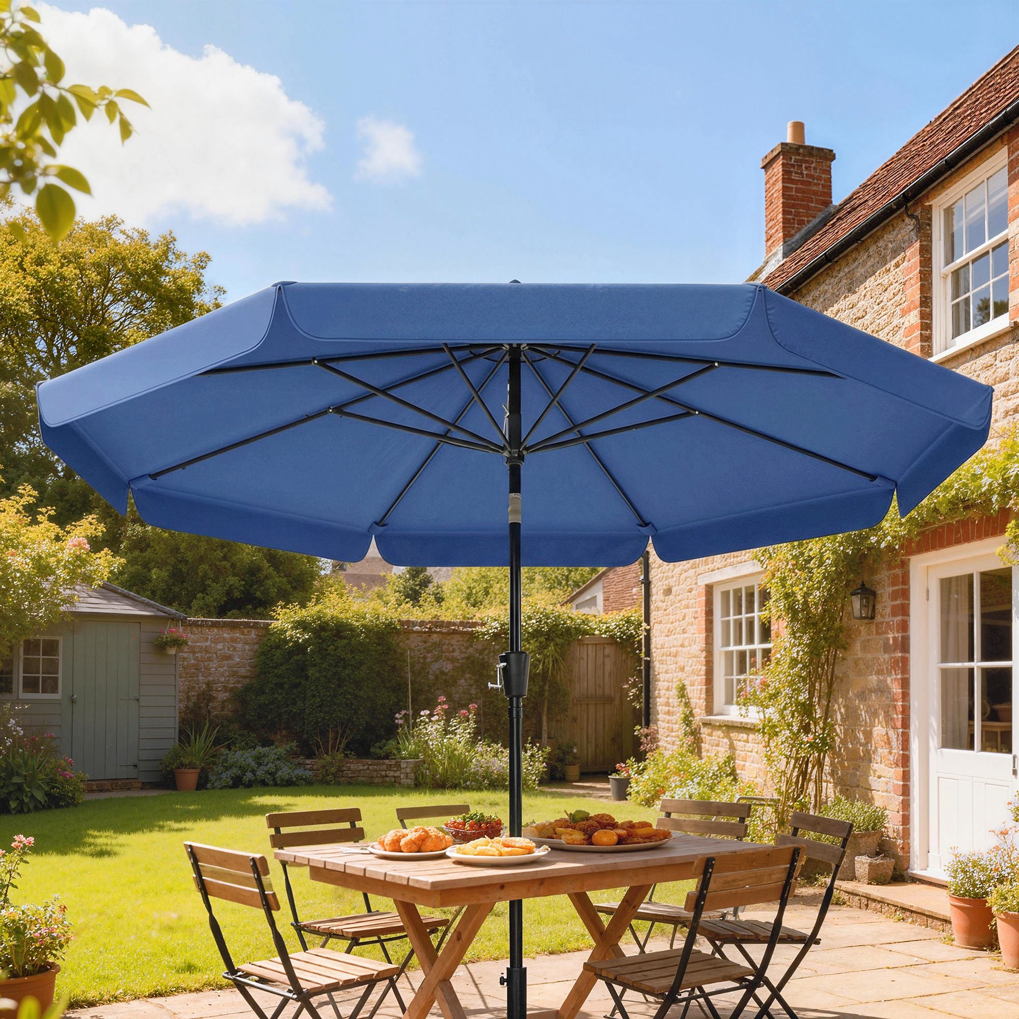 3 m Garden Parasol with Tilt Mechanism & Crank Handle, UPF 30+ Patio Umbrella Outdoor Table Umbrella, Dark Blue