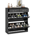 Narrow Shoe Storage Cabinet with 2 Flip Drawers & Adjustable Shelves for 12 Pairs - Black