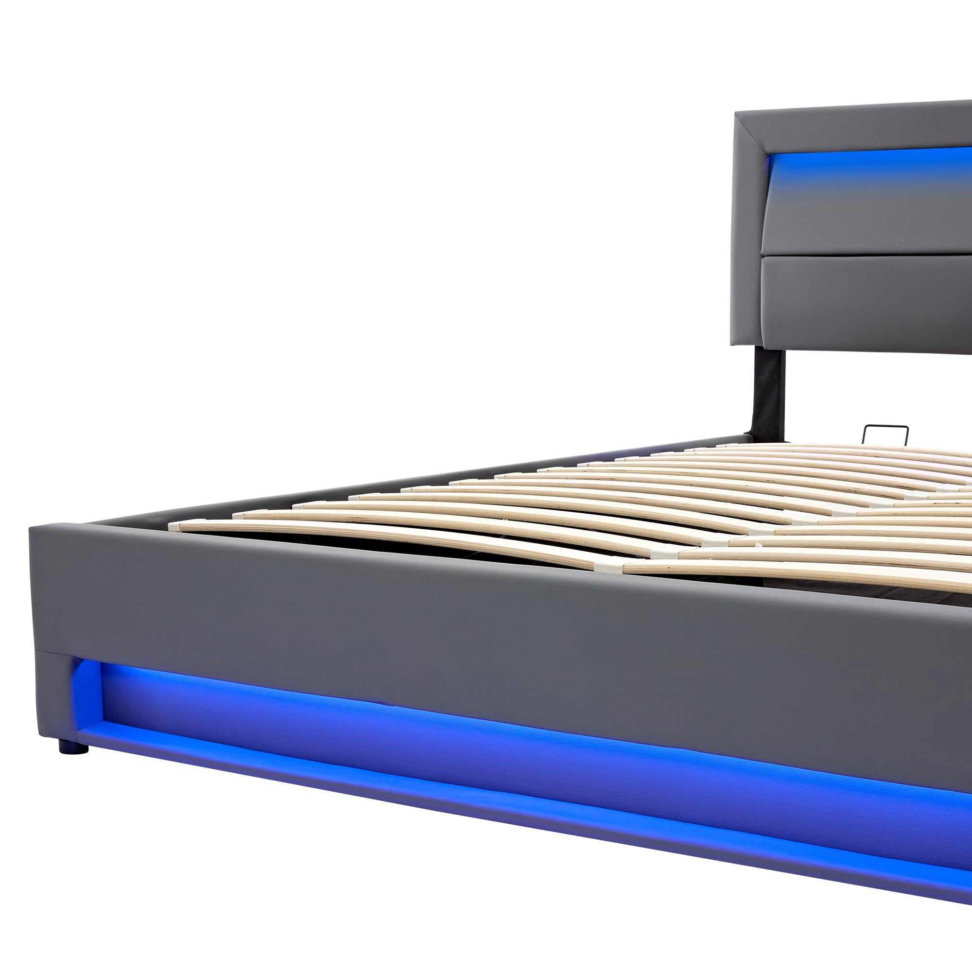 Upholstered Double Bed with USB Charging & LED Lighting - Gray