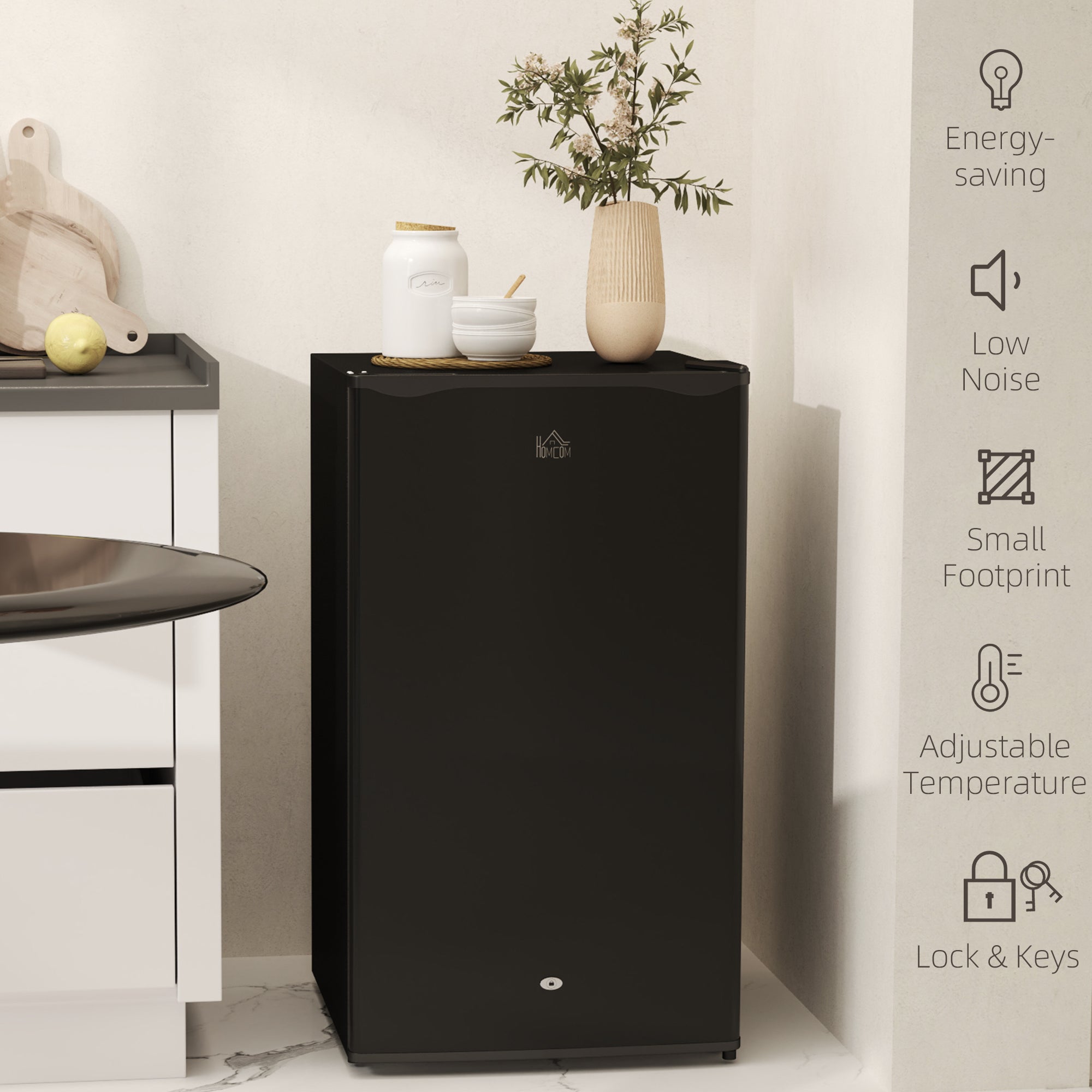 91L Freestanding Under-Counter Fridge with Lock - Black