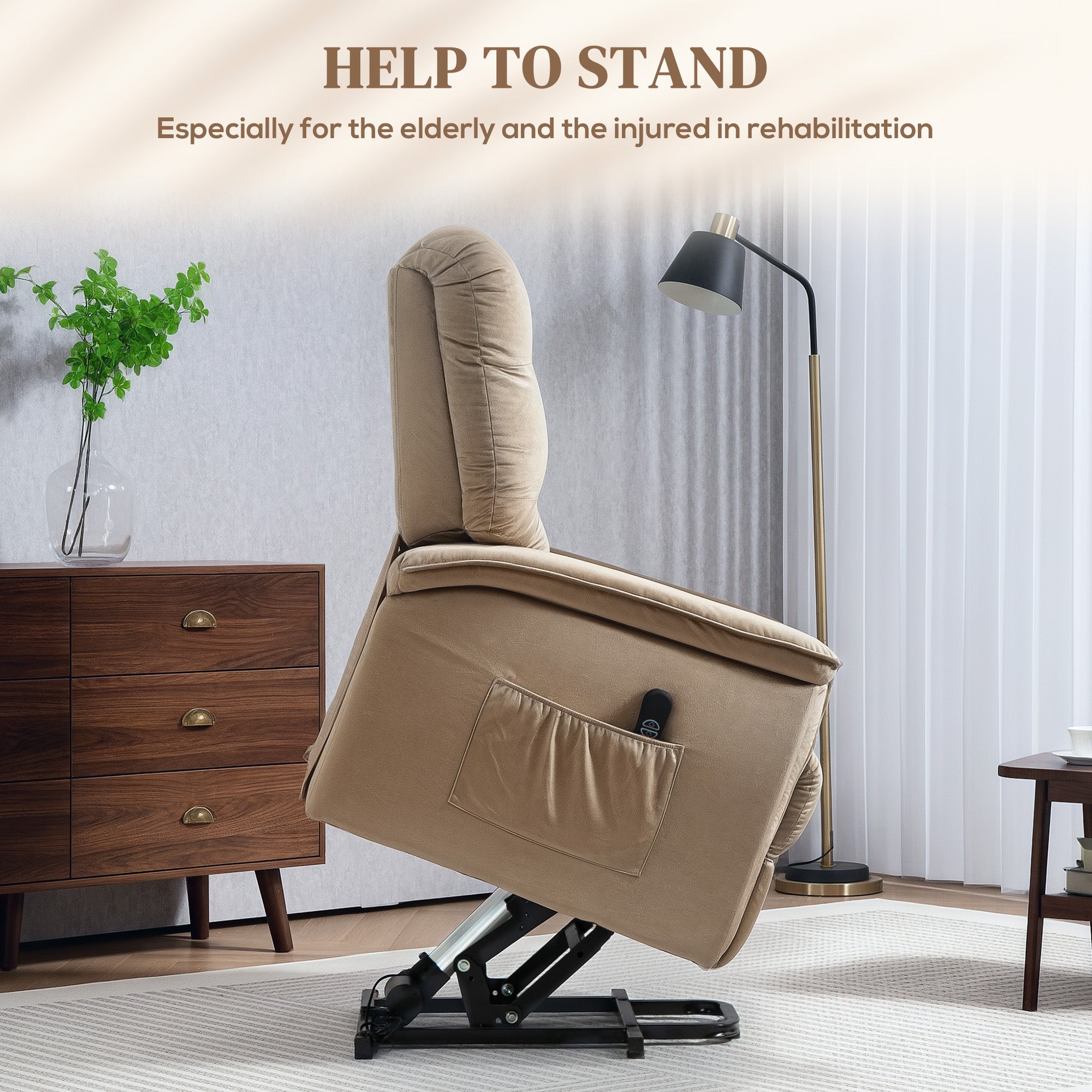 Electric Lift Recliner Chair with Remote Control and USB Port - Champagne Velvet-Feel