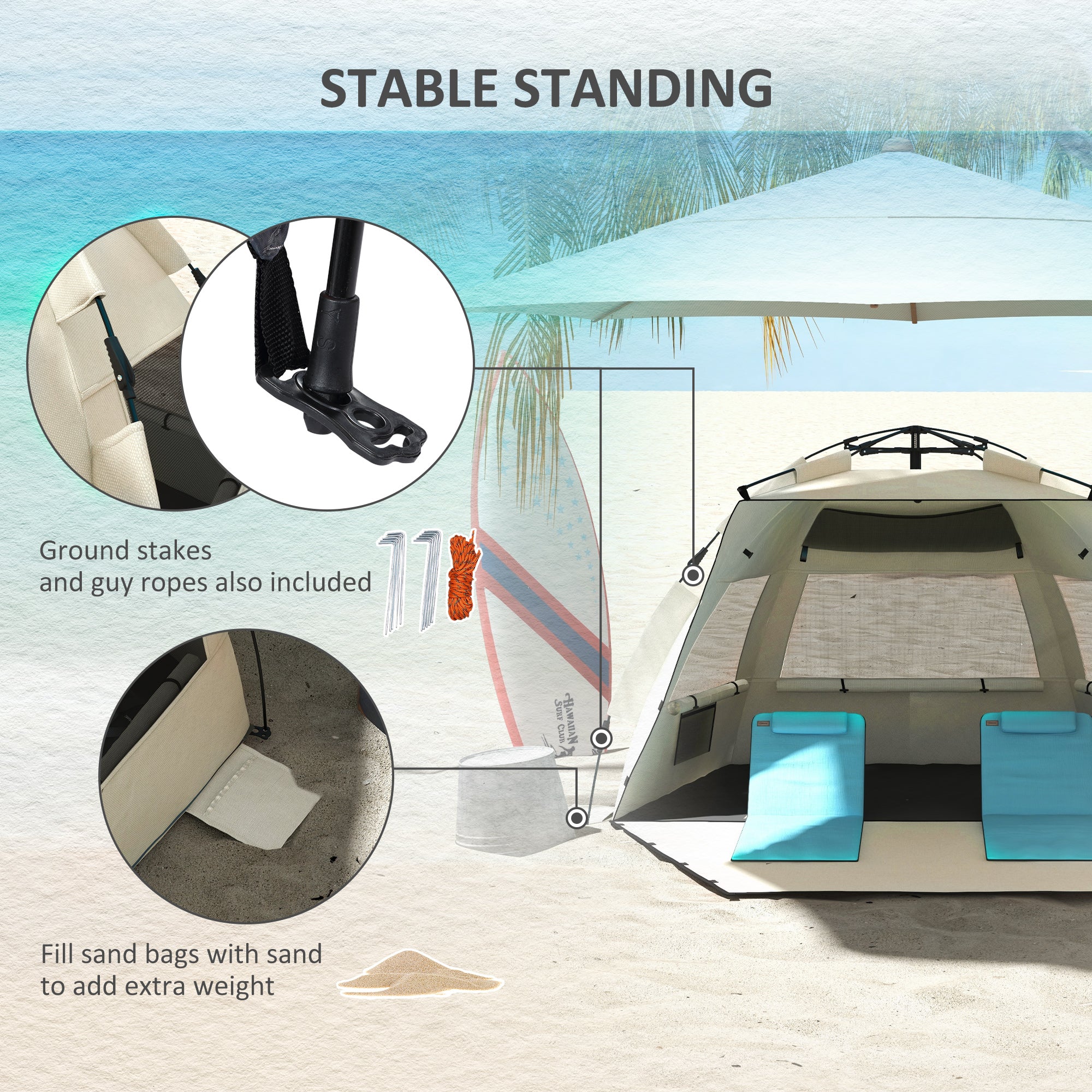 Three-Man UPF15+ Beach Tent, with Extended Floor - Green