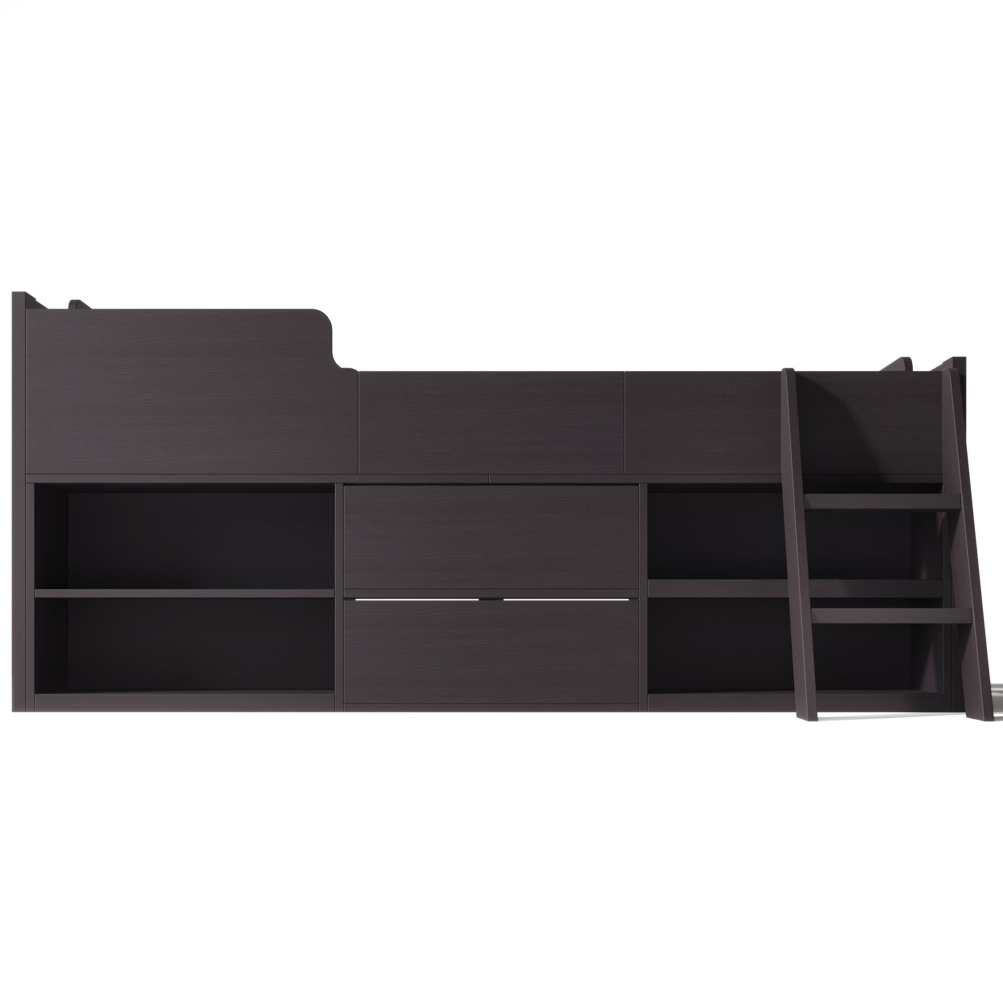 Children's Wooden Mid Sleeper Cabin Bed with Drawers and Shelves, Versatile Bed Frame for Bedroom, 196L x 94W x 92H cm, Taupe