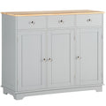Sideboard with Rubberwood Top and Independent Storage Shelves for Dining Room, Kitchen - Grey
