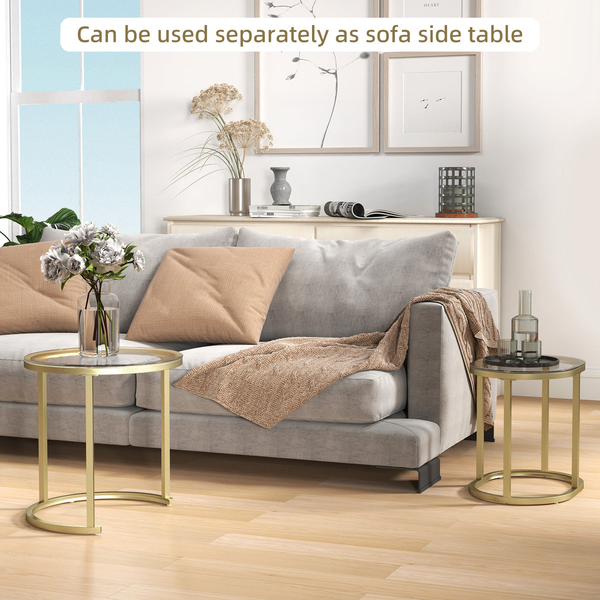 Modern Coffee Table Set of 2 with Steel Frame and Tempered Glass Tabletops - Clear
