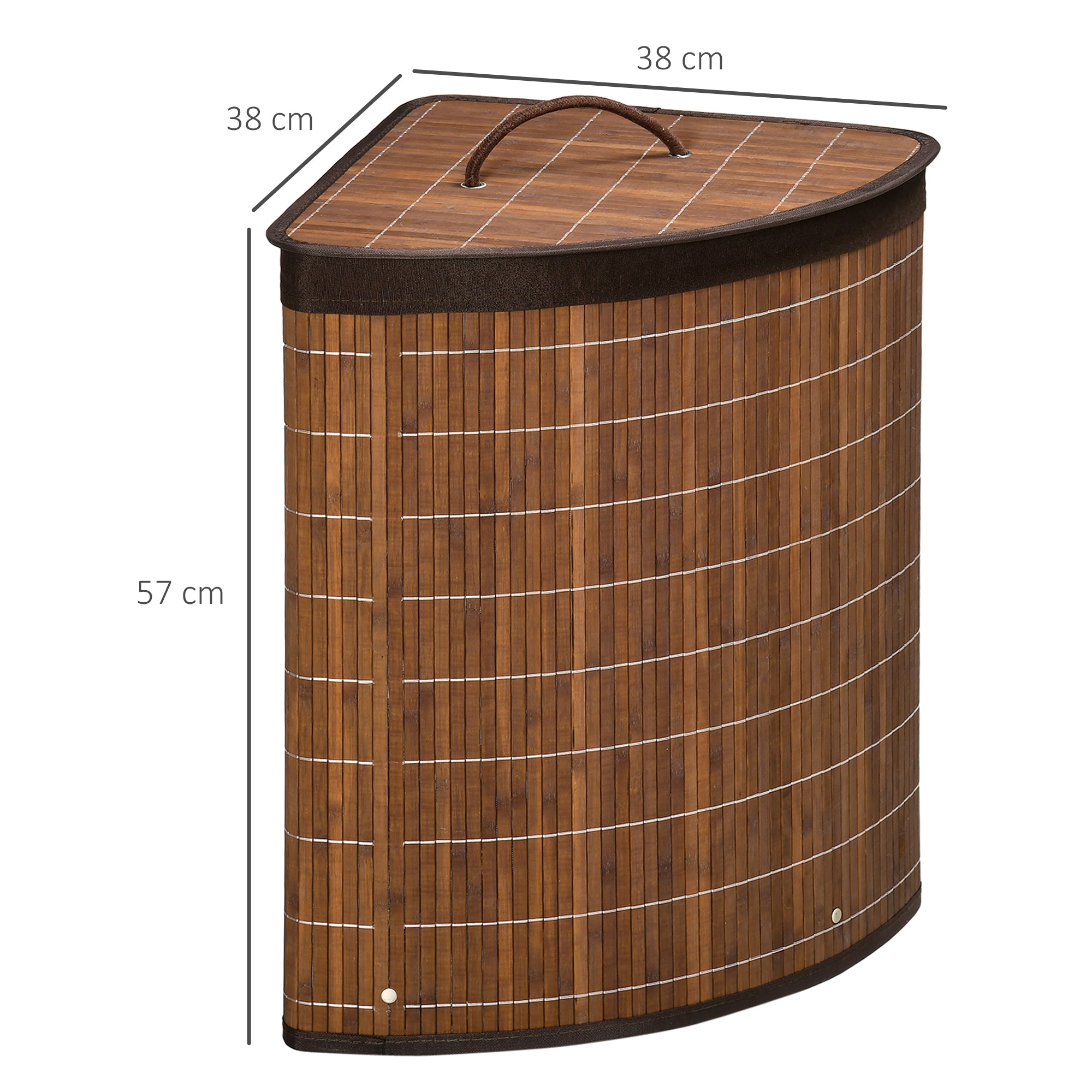 Bamboo Laundry Basket with Lid 55L Corner Hamper with Removable Washable Lining - Brown
