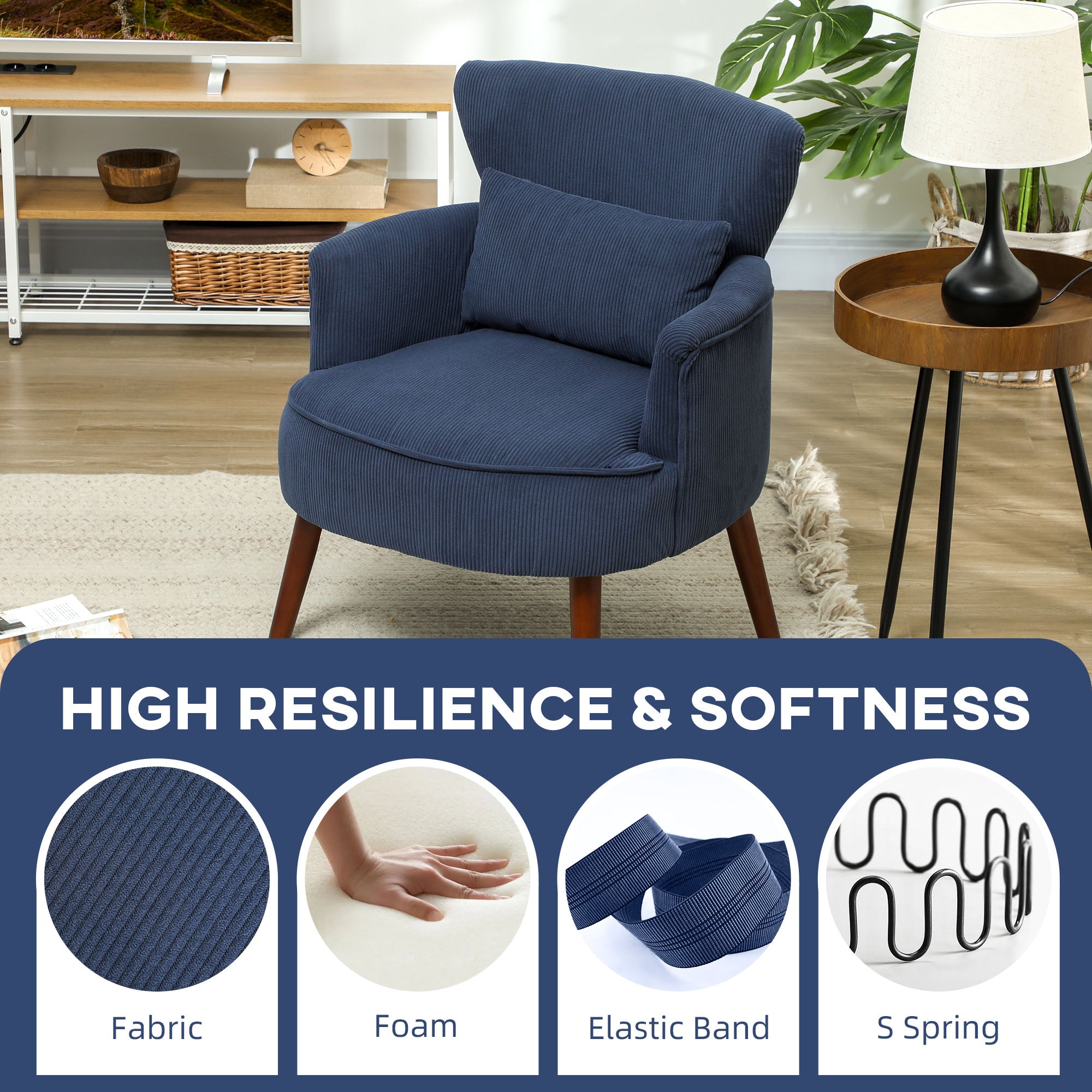 Corduroy Retro Wingback Accent Chair with Cushion - Blue