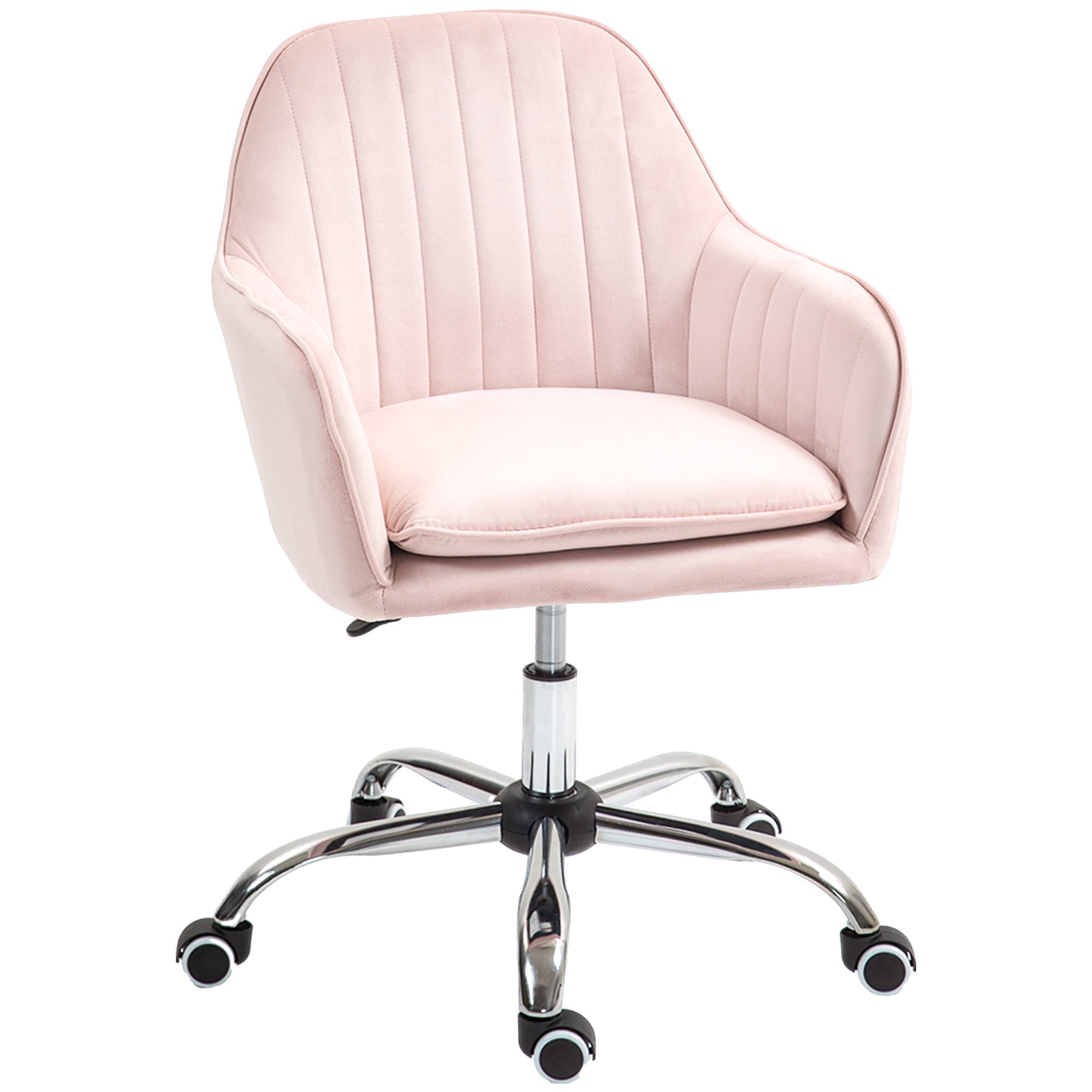 Velvet-Feel Tub Office Chair, with Seat Cushion - Pink