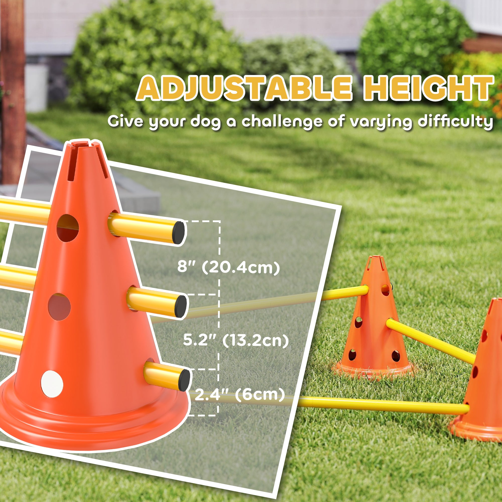 Dog Agility Equipment Set with 6 Cones, 6 Poles & 3 Adjustable Jump Obstacles - Orange