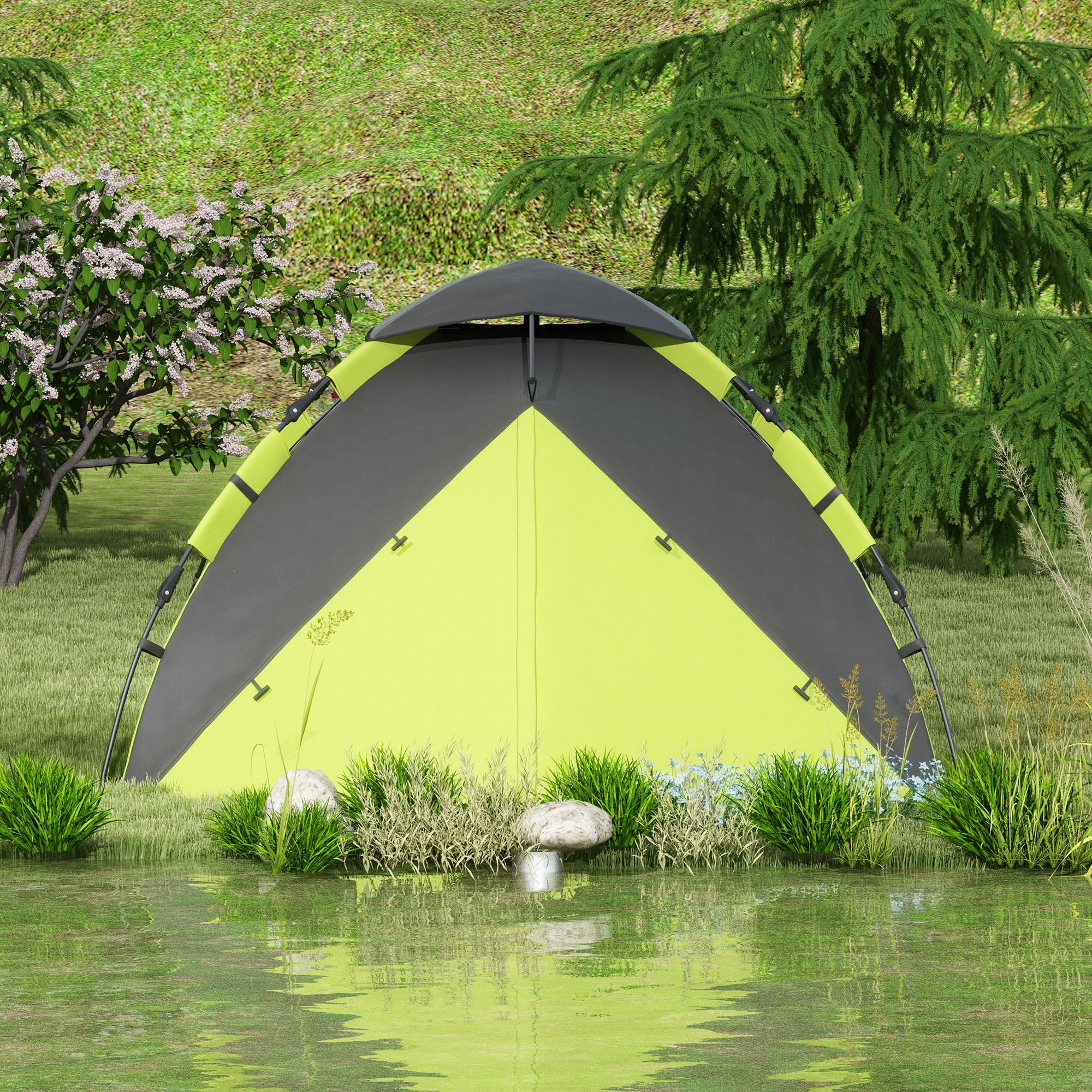 Two-Man One Room Camping Tent, with Accessories - Green