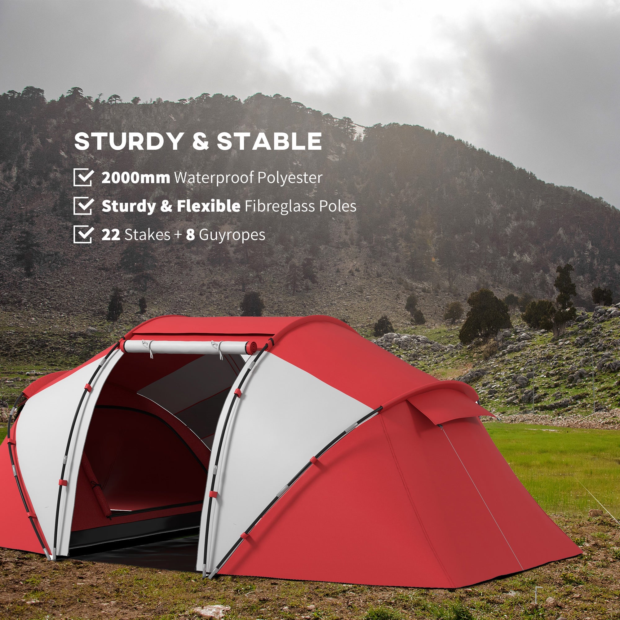 4-6 Man UV Protection Camping Tent - Grey and Red
